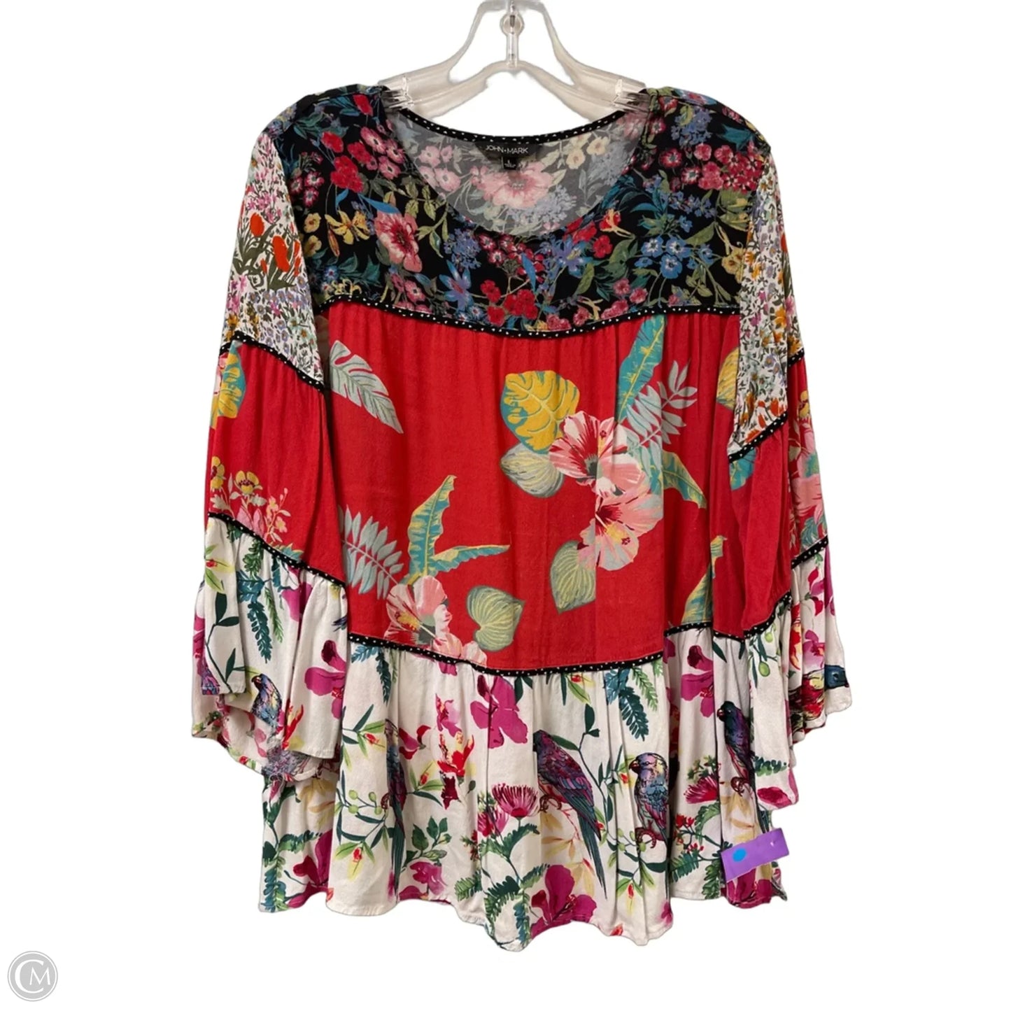 Top Long Sleeve By John Mark In Red & White, Size: L