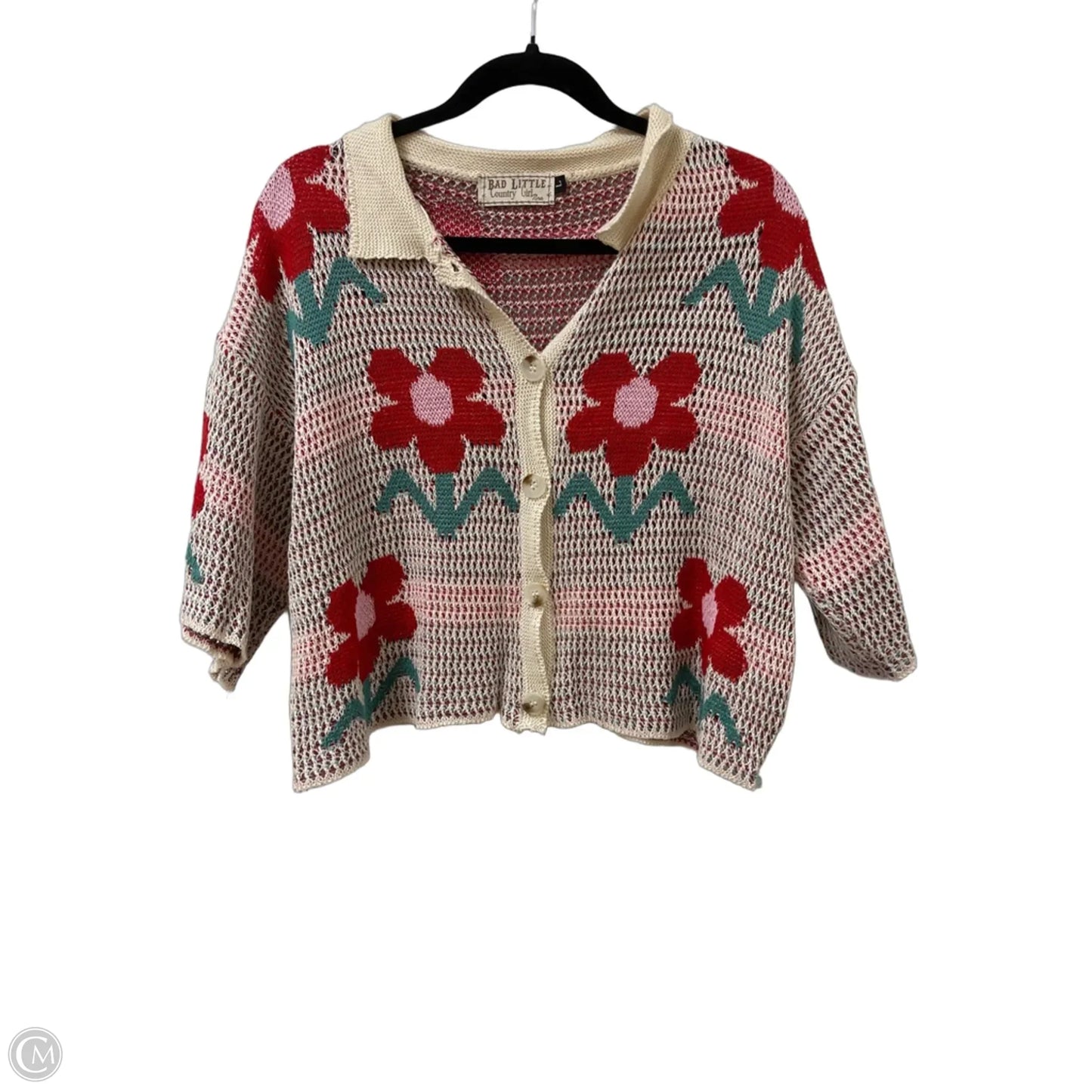 Sweater Short Sleeve By Clothes Mentor In Cream & Red, Size: L