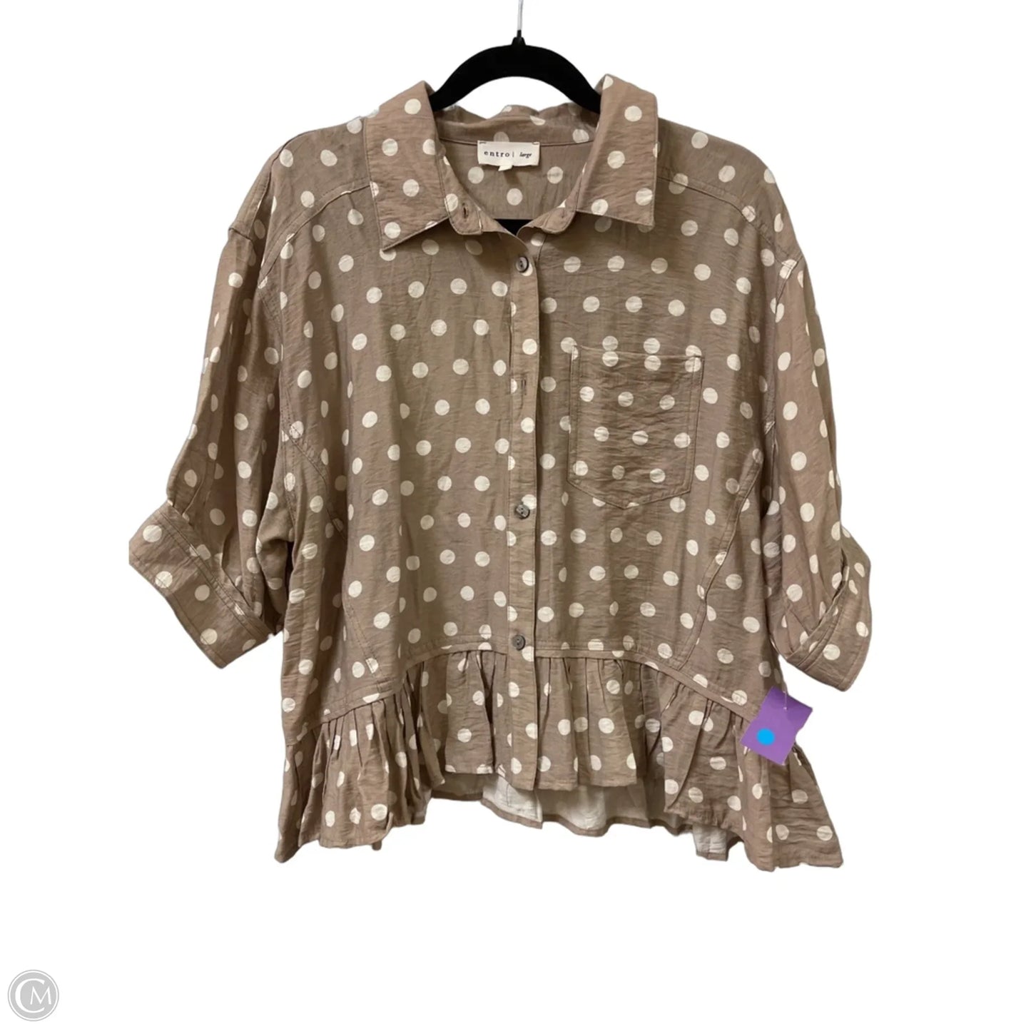 Blouse Short Sleeve By Entro In Polkadot Pattern, Size: L