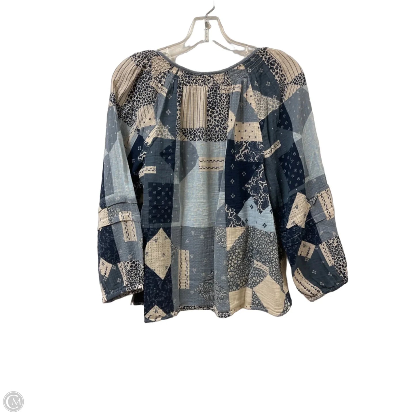 Top Long Sleeve By Wonderly In Blue & Cream, Size: M
