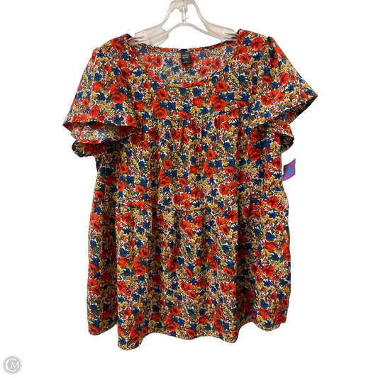 Top Short Sleeve By Emery Rose In Floral Print, Size: 1x
