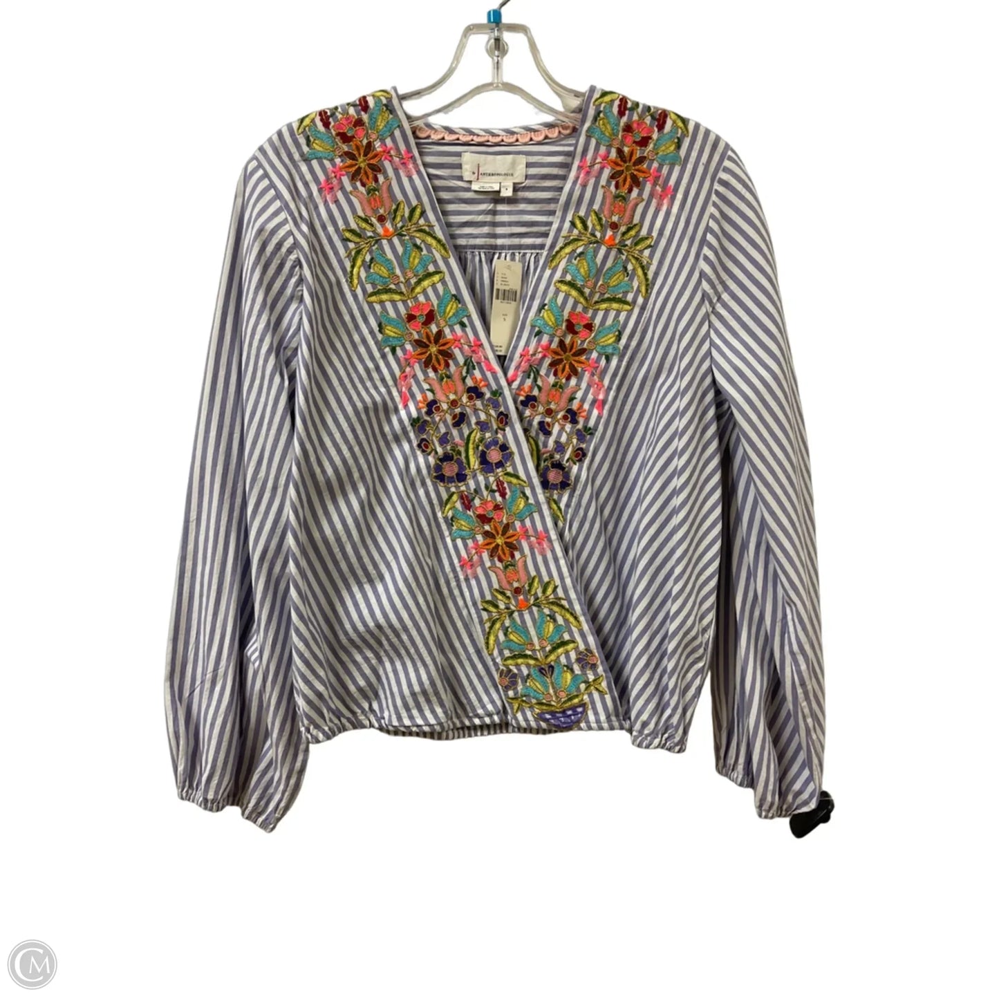 Top Long Sleeve By Anthropologie In Purple & White, Size: S