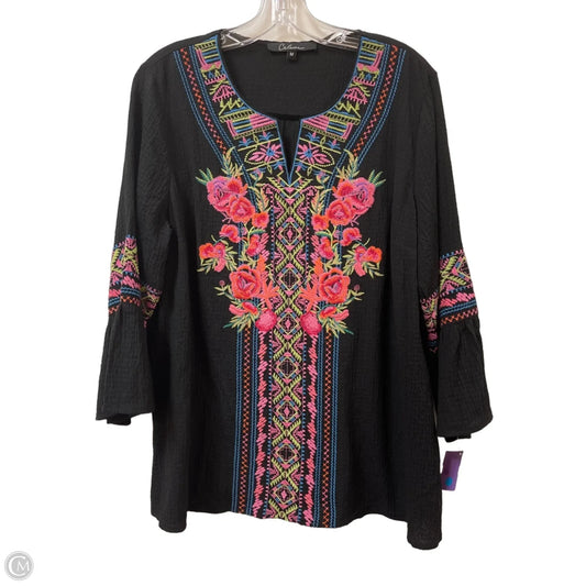 Top Long Sleeve By Calessa In Black & Pink, Size: M