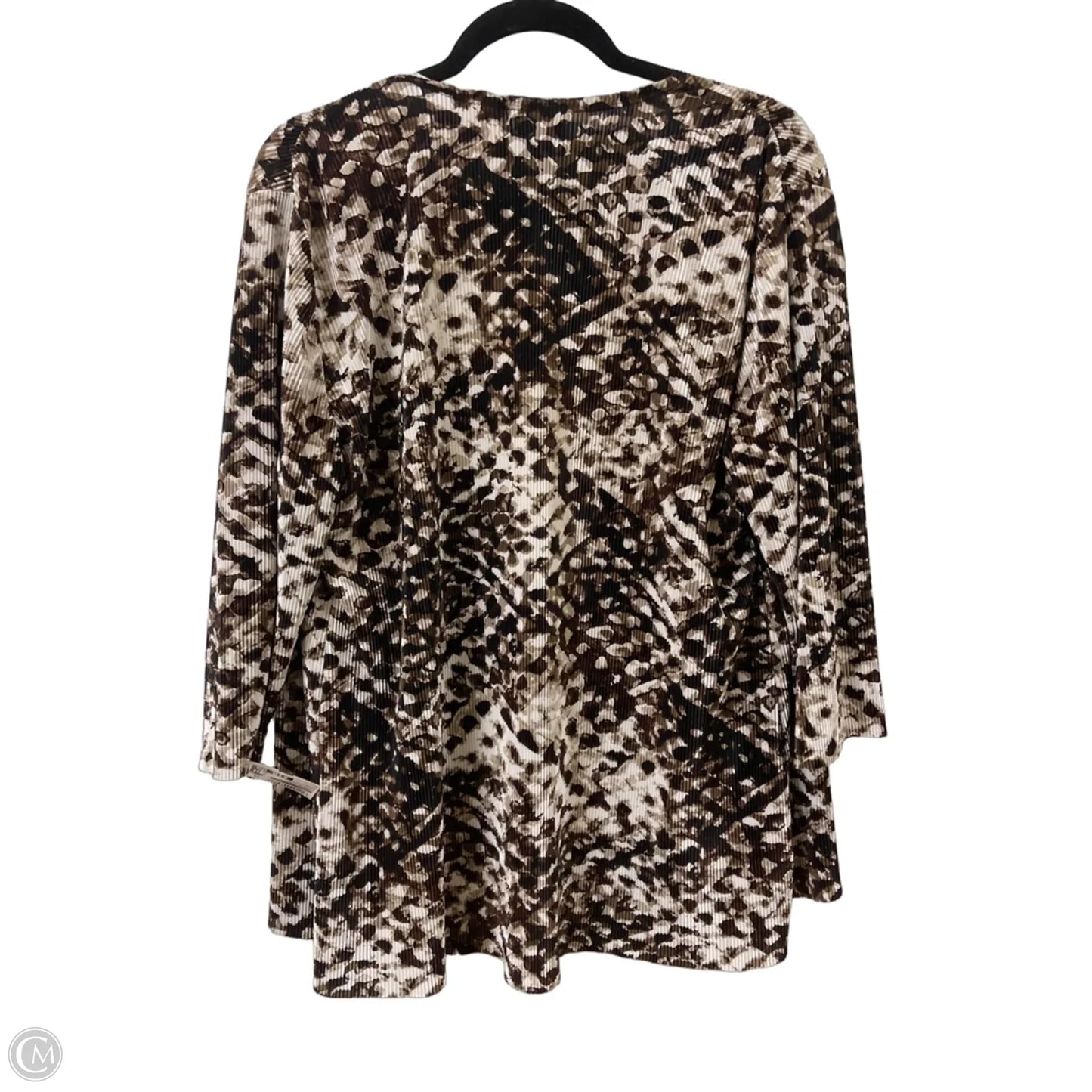 Sweater Cardigan By Chicos In Brown & Cream, Size: L