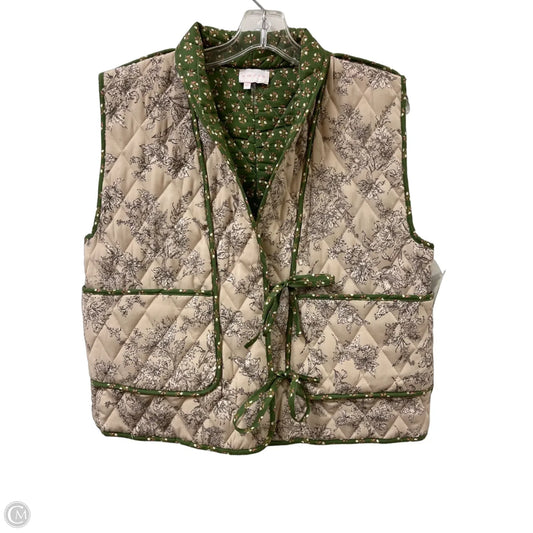 Vest Puffer & Quilted By Entro In Cream & Green, Size: L