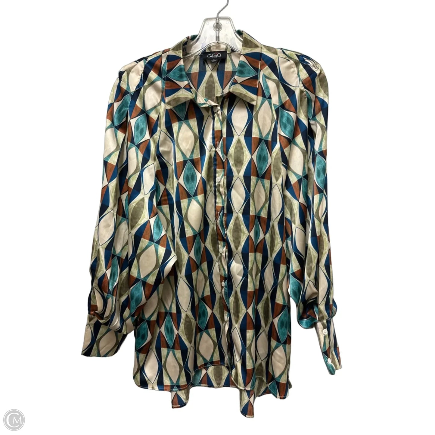Blouse Long Sleeve By Gigio In Blue & Cream, Size: S
