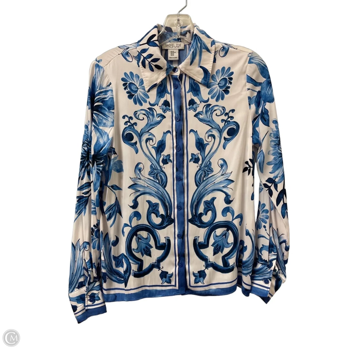 Blouse Long Sleeve By Rachel Zoe In Blue & White, Size: Xs