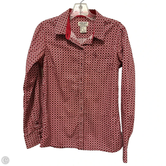 Blouse Long Sleeve By Ariat In Red & White, Size: S