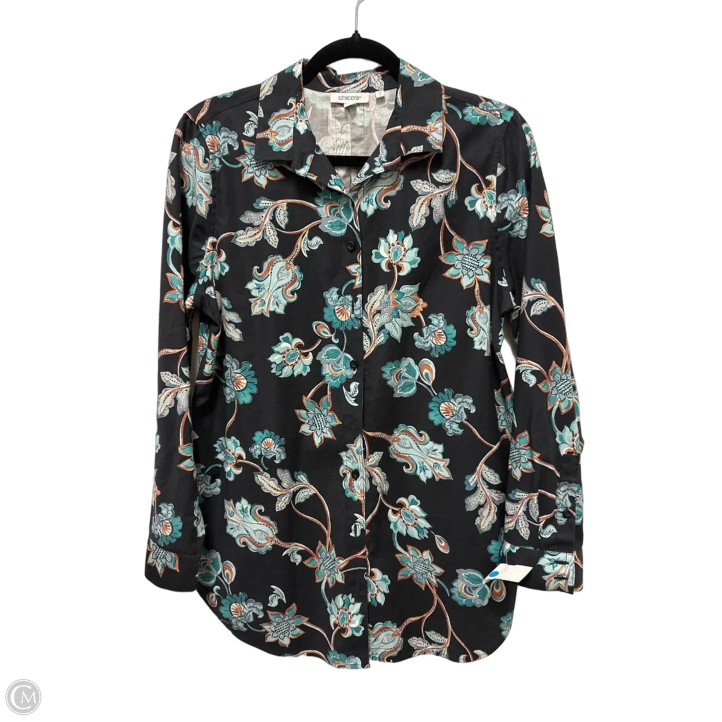 Blouse Long Sleeve By Chicos In Black & Blue, Size: M