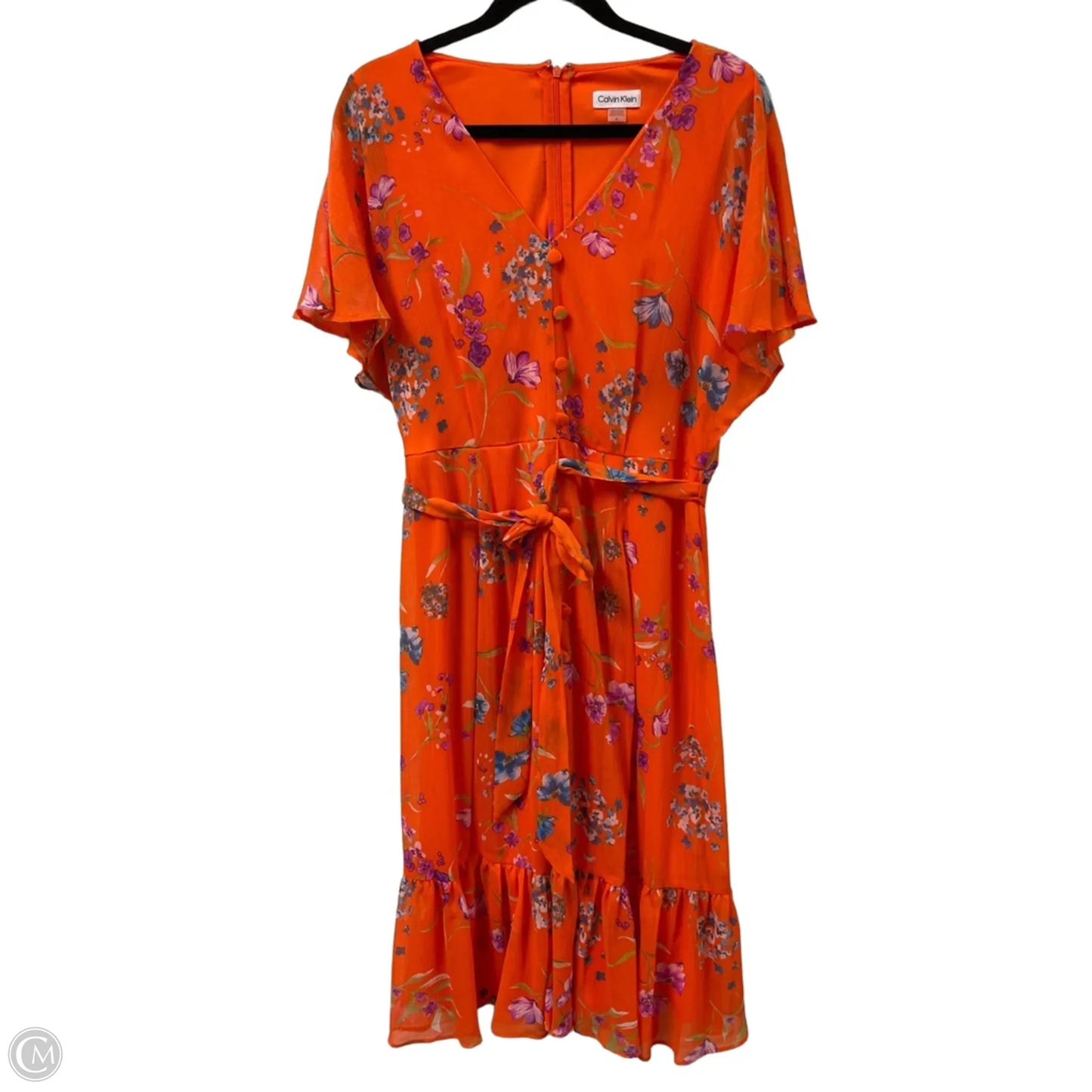 Dress Casual Midi By Calvin Klein In Orange, Size: L