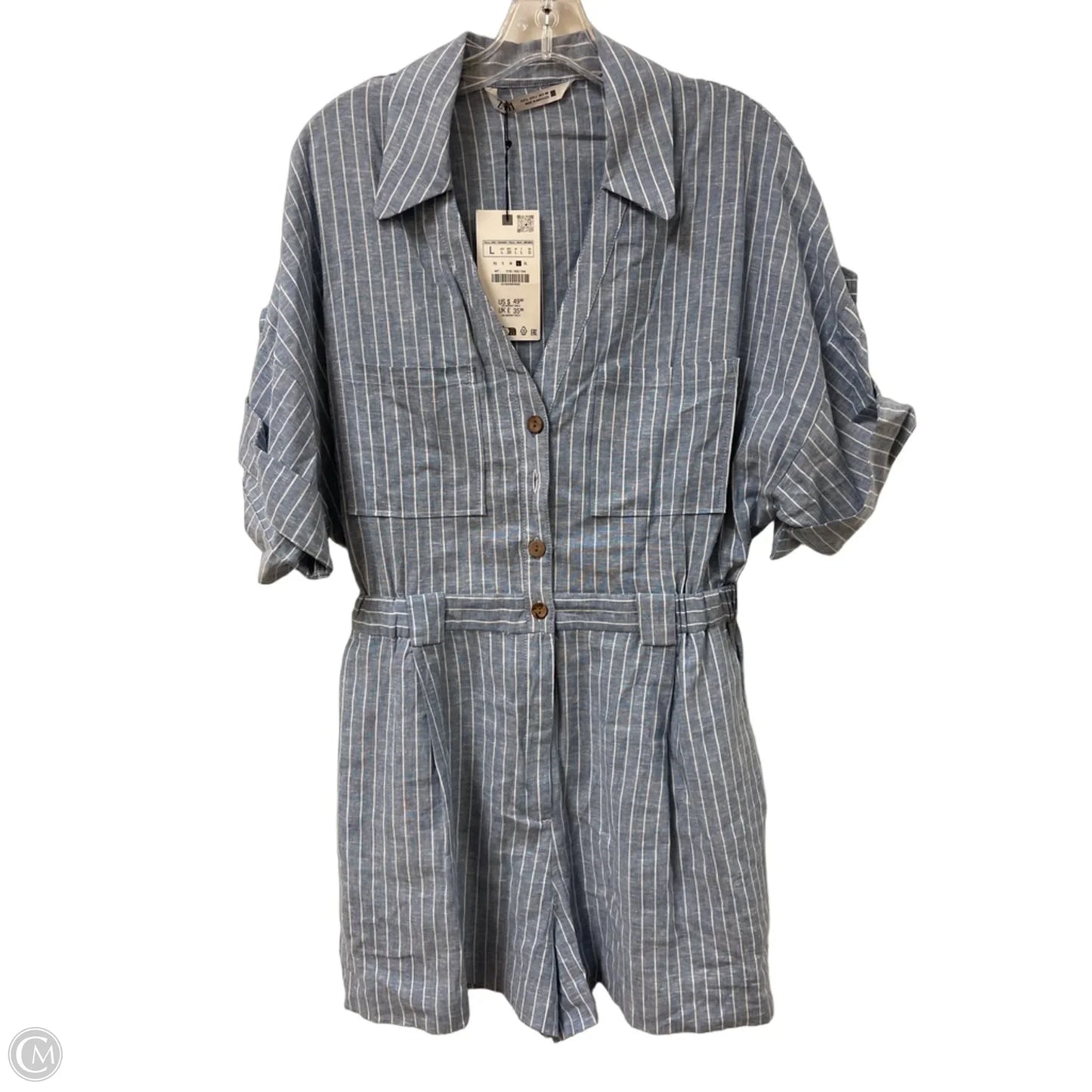 Romper By Zara In Blue & White, Size: L