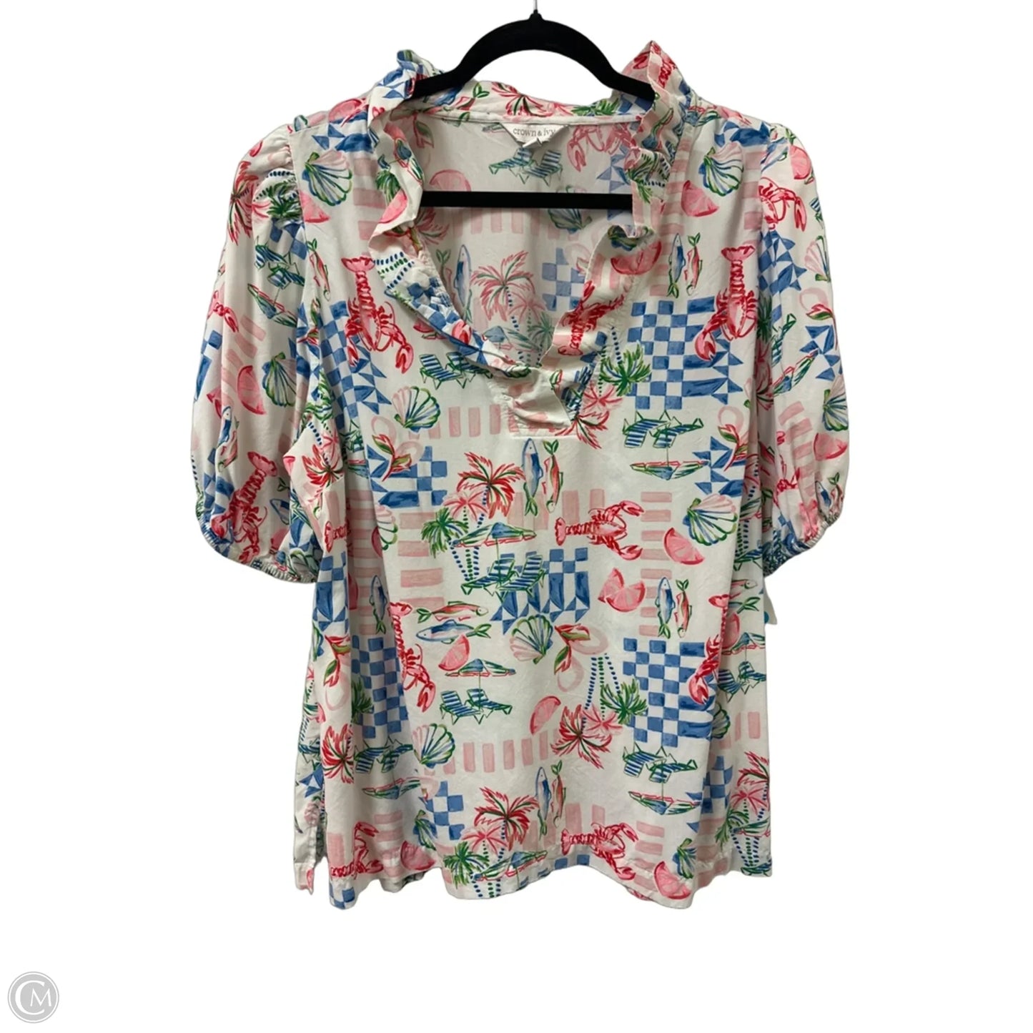 Top Short Sleeve By Crown And Ivy In Blue & Pink, Size: 2x