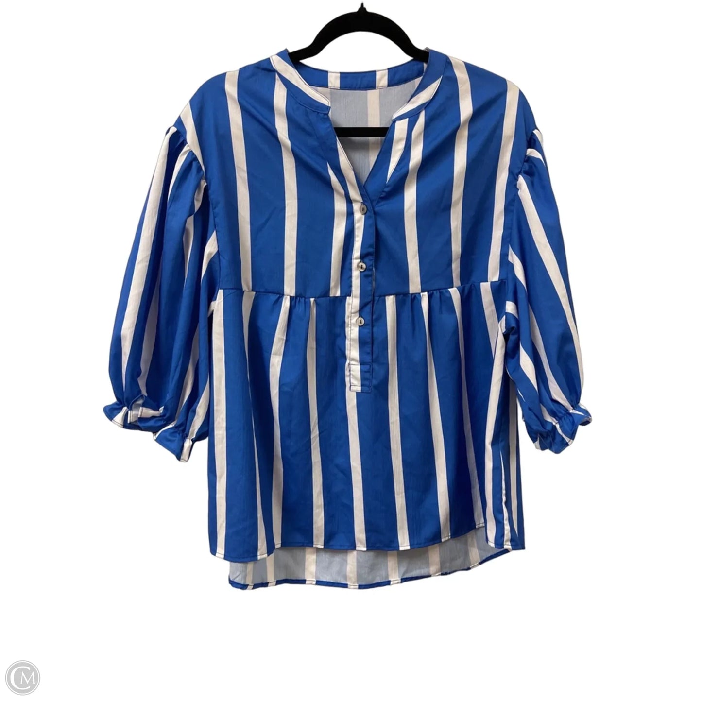 Top Short Sleeve By Clothes Mentor In Blue & White, Size: L