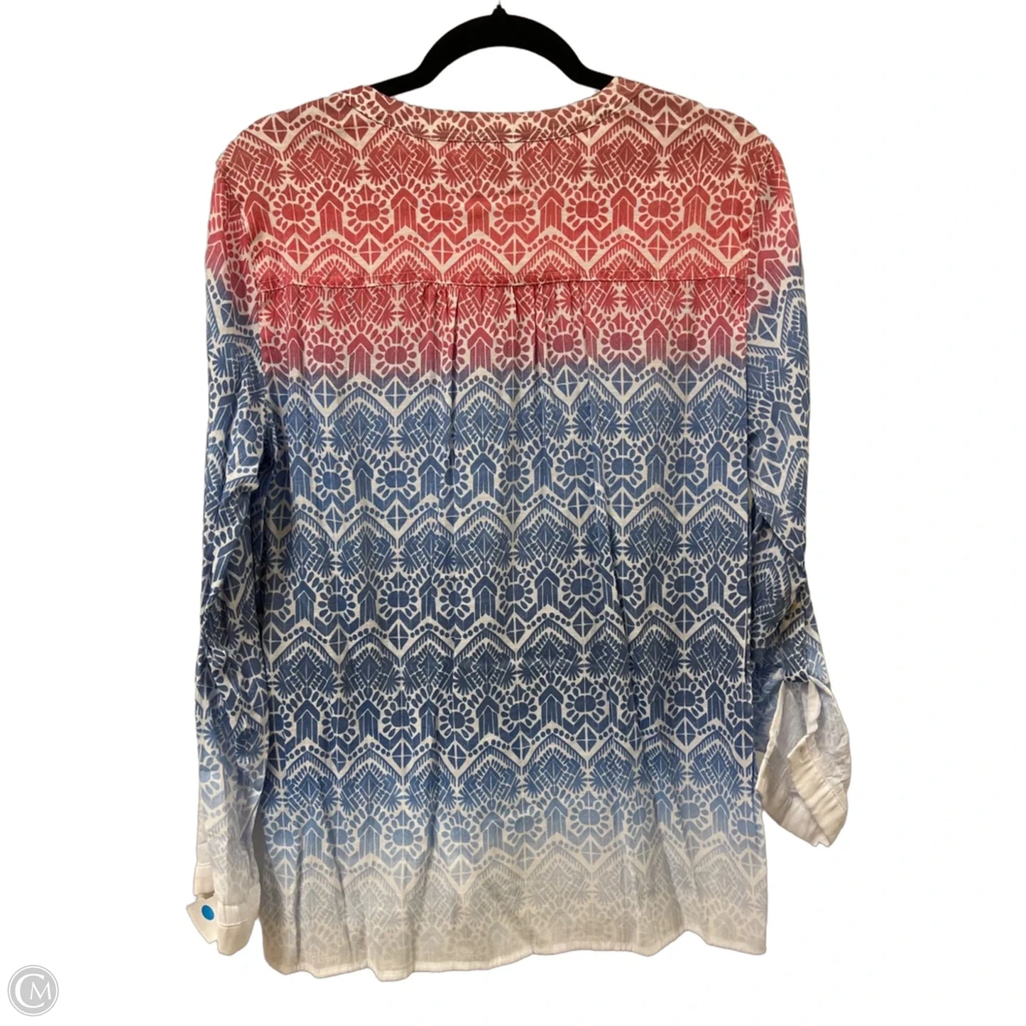 Blouse Long Sleeve By Multiples In Red & White, Size: L