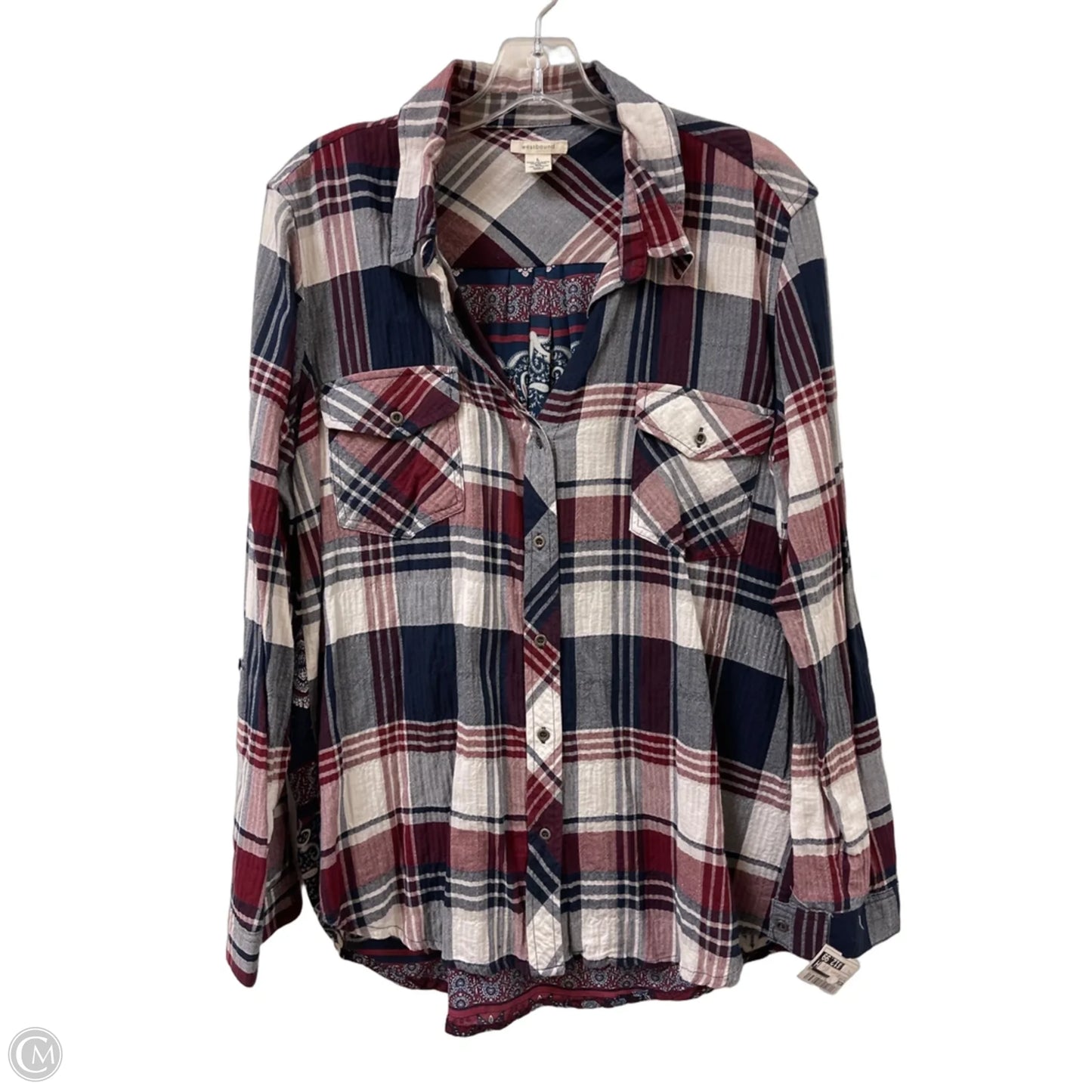 Blouse Long Sleeve By West Bound In Blue & Red & White, Size: L