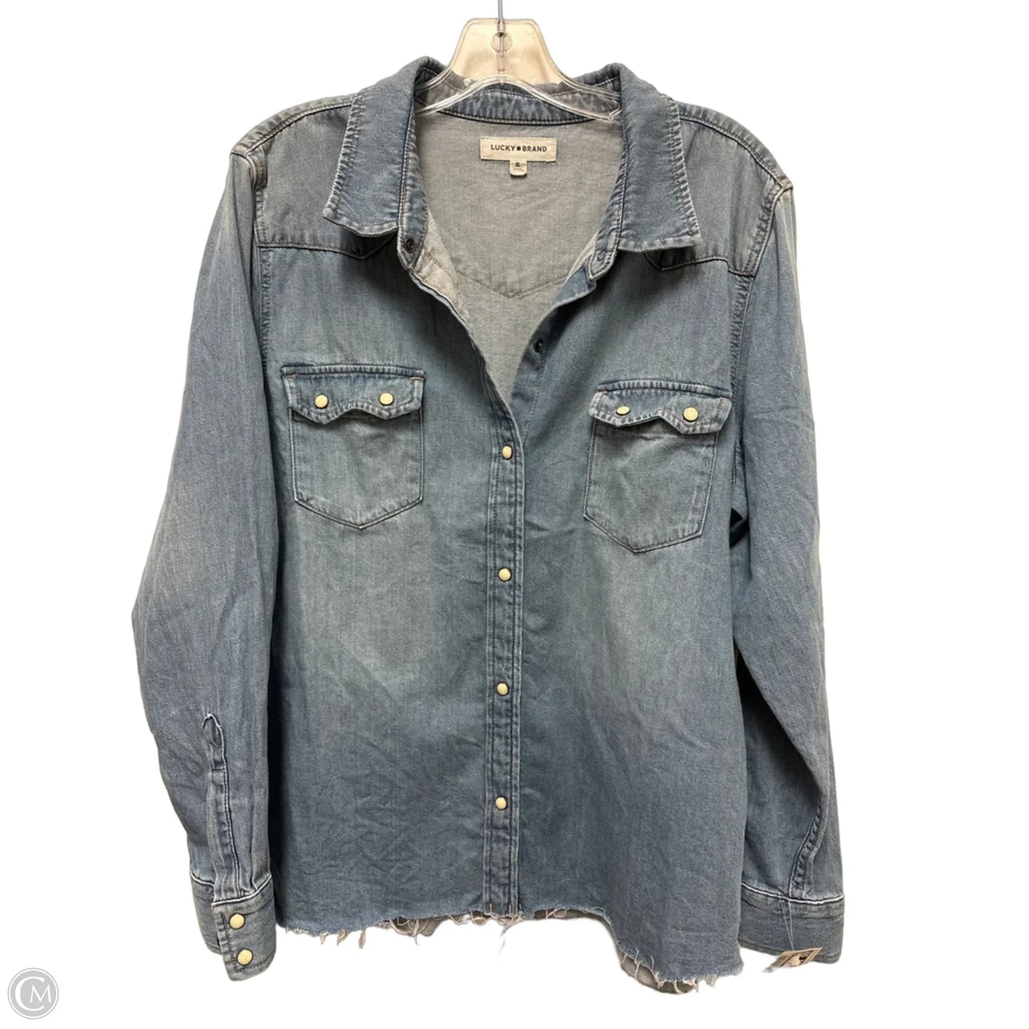 Blouse Long Sleeve By Lucky Brand In Blue Denim, Size: Xl