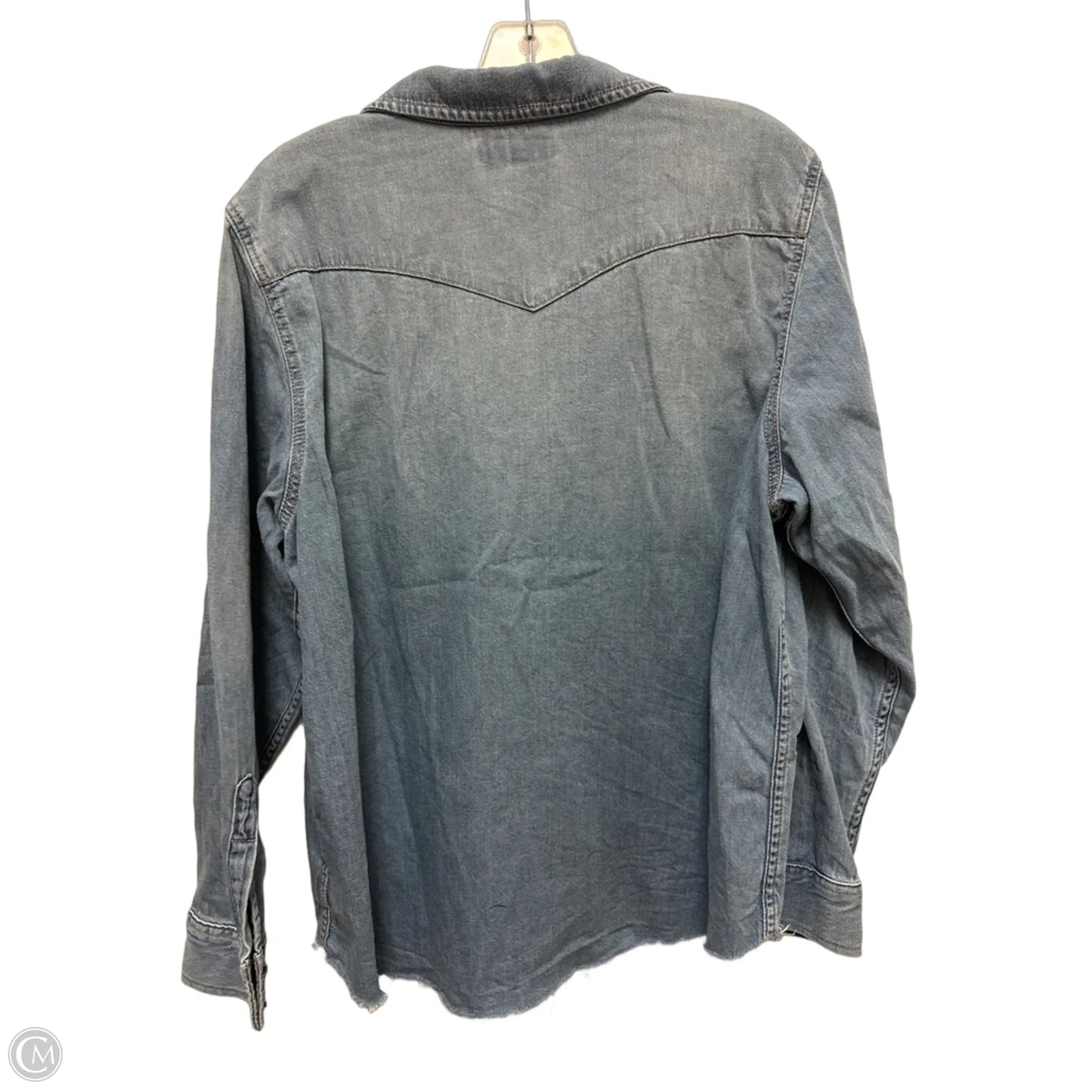 Blouse Long Sleeve By Lucky Brand In Blue Denim, Size: Xl