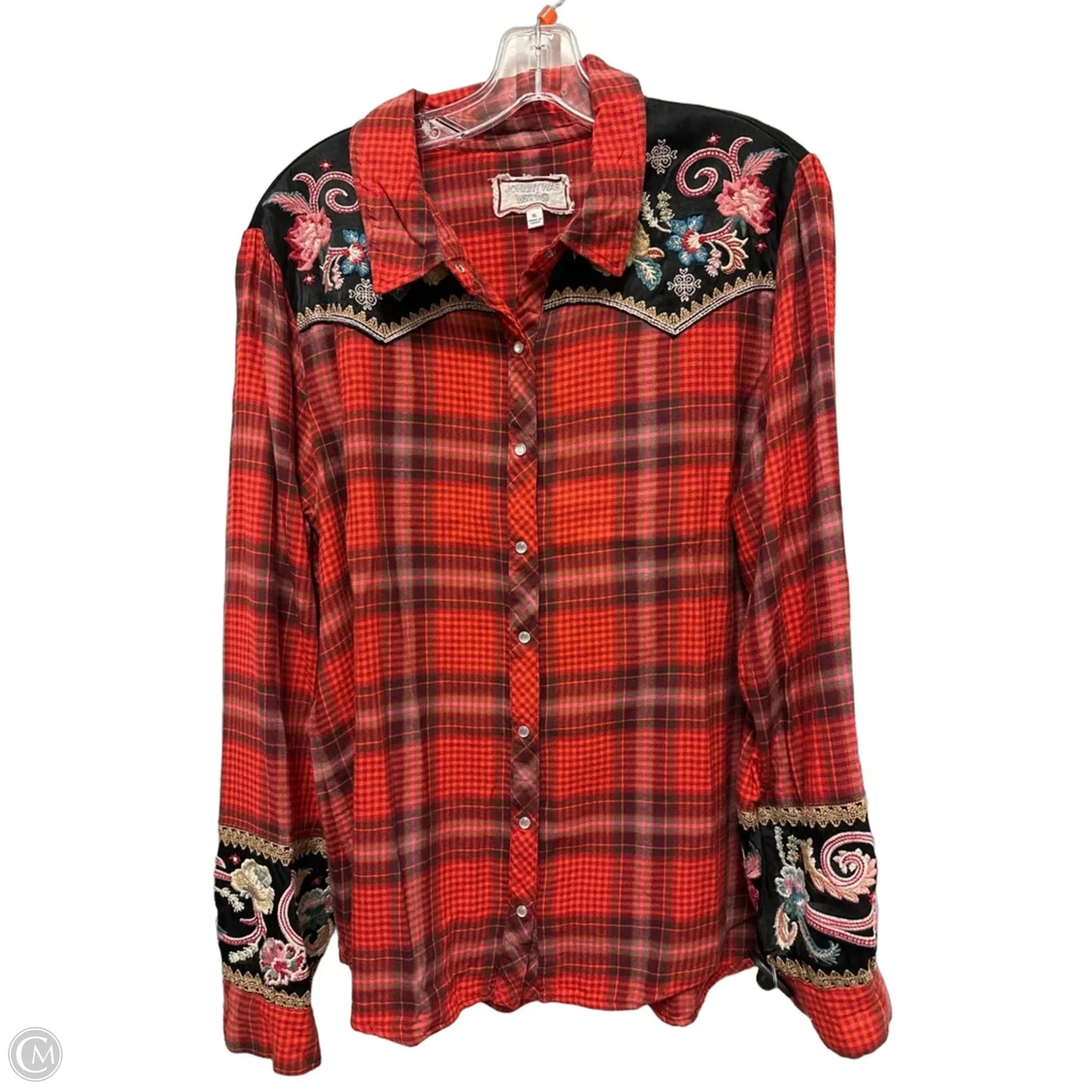 Blouse Designer By Johnny Was In Black & Red, Size: Xl