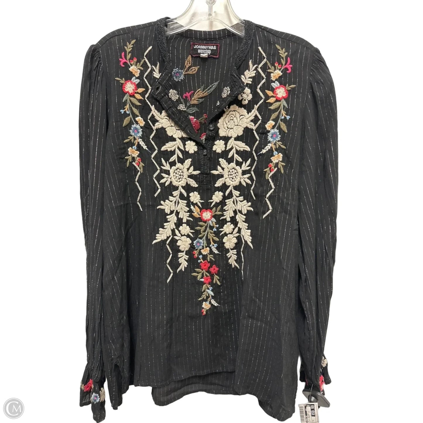 Top Long Sleeve Designer By Johnny Was In Black & Cream, Size: M