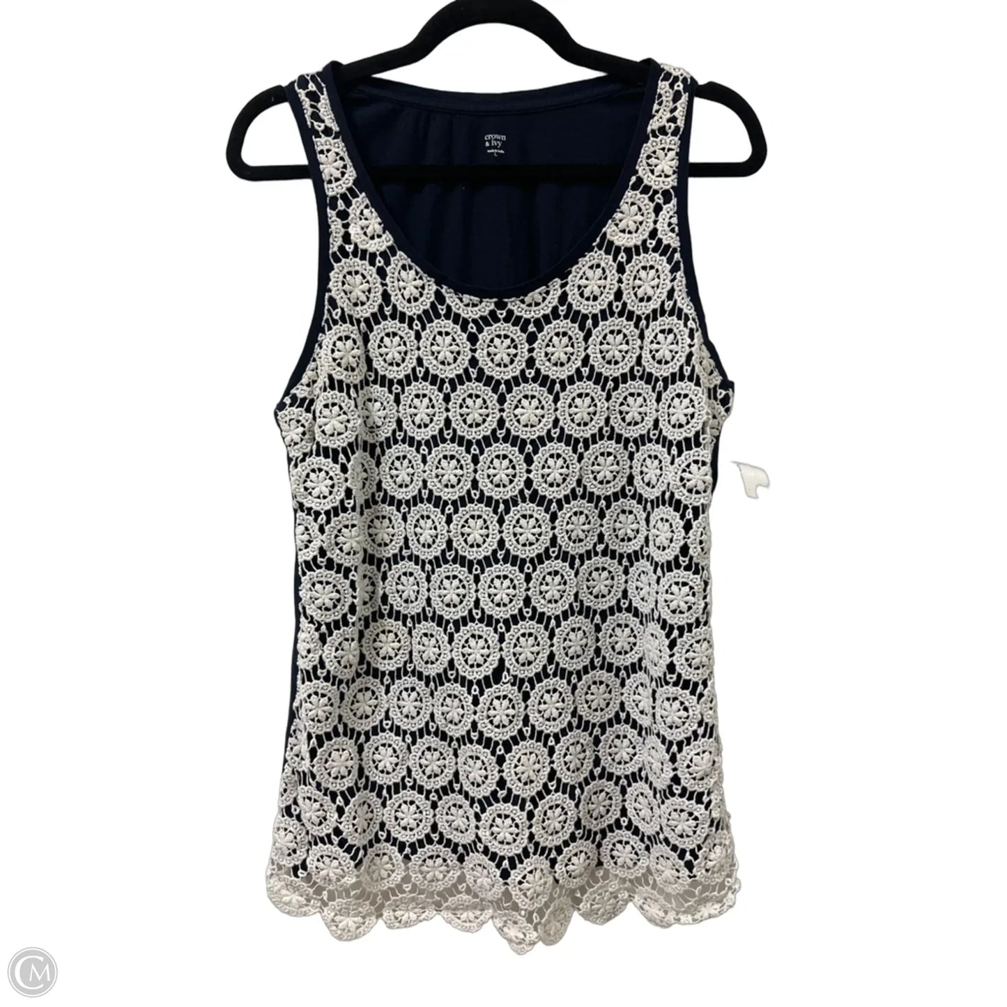 Top Sleeveless By Crown And Ivy In Blue & White, Size: L