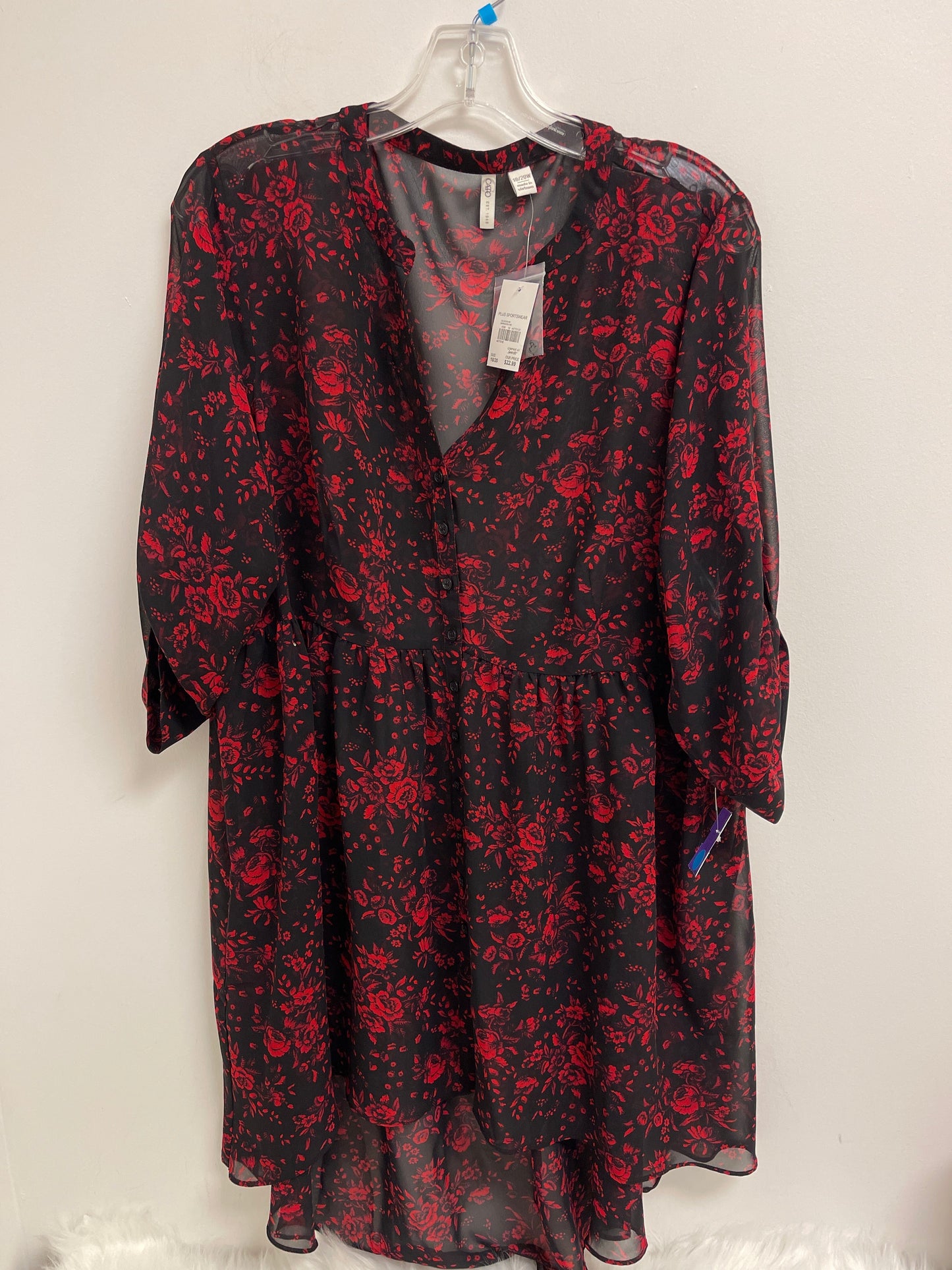 Black & Red Tunic Long Sleeve Cato, Size 2x