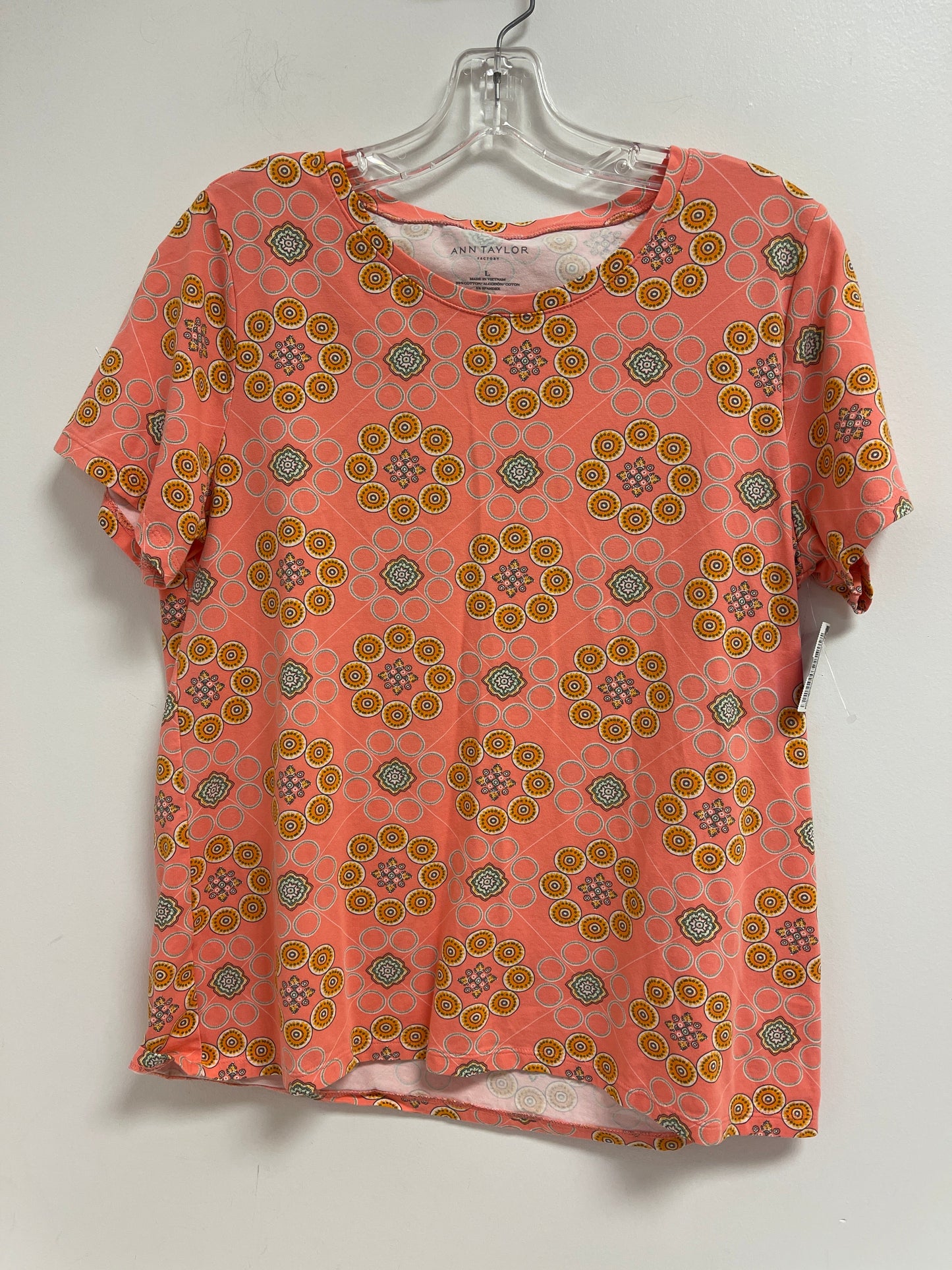 Pink & Yellow Top Short Sleeve Ann Taylor, Size L