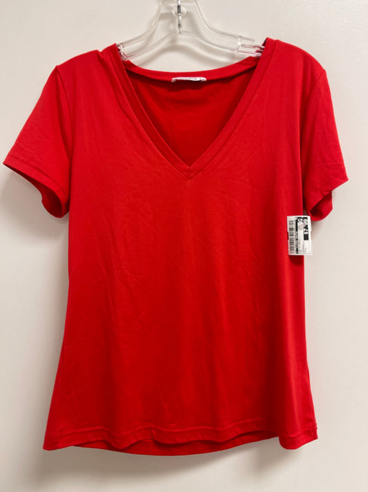 Red Top Short Sleeve Basic Clothes Mentor, Size L