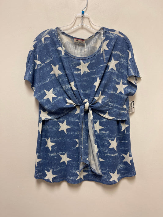 Blue & White Top Short Sleeve Andree By Unit, Size L