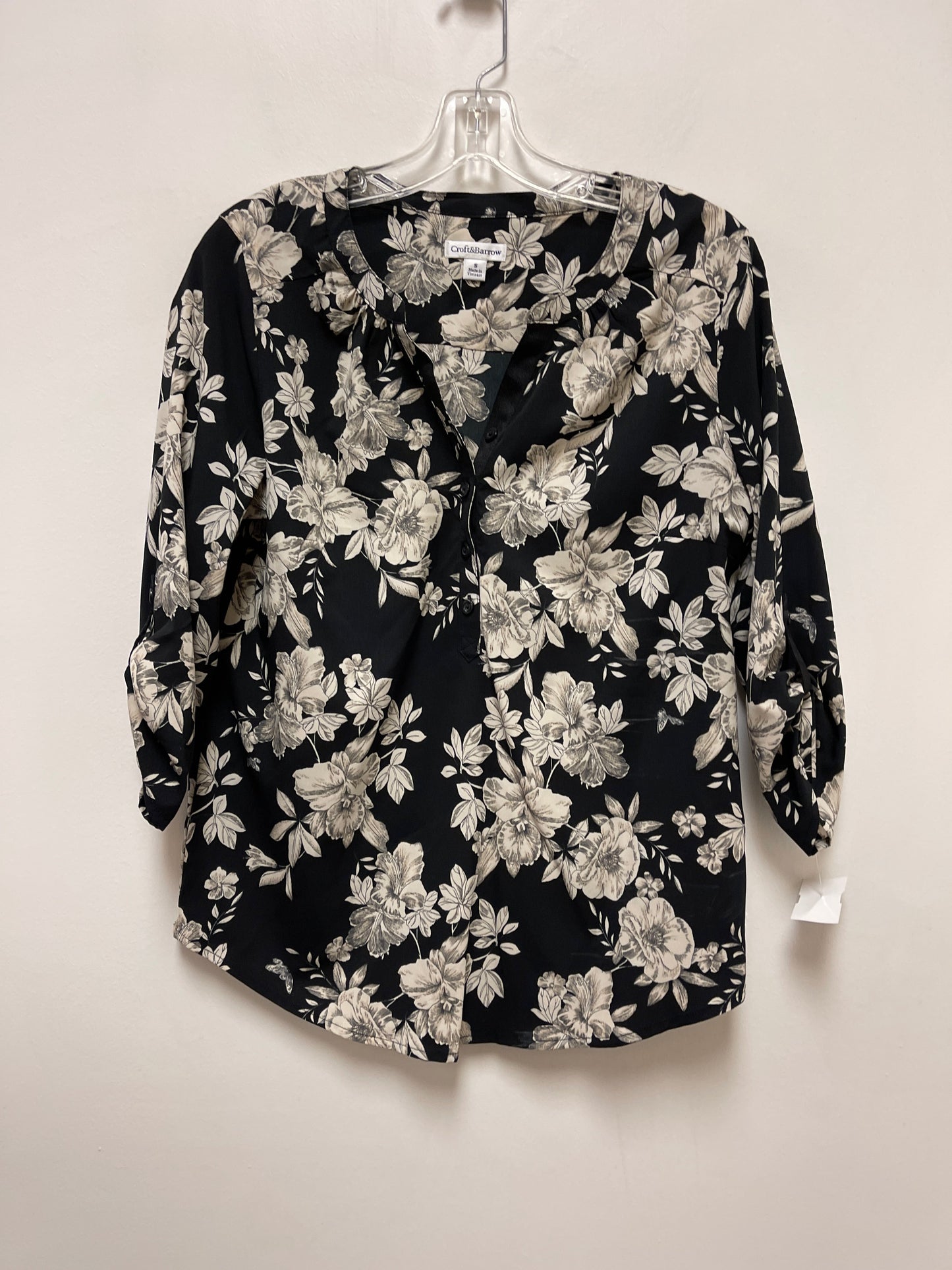 Black & Cream Top Long Sleeve Croft And Barrow, Size S