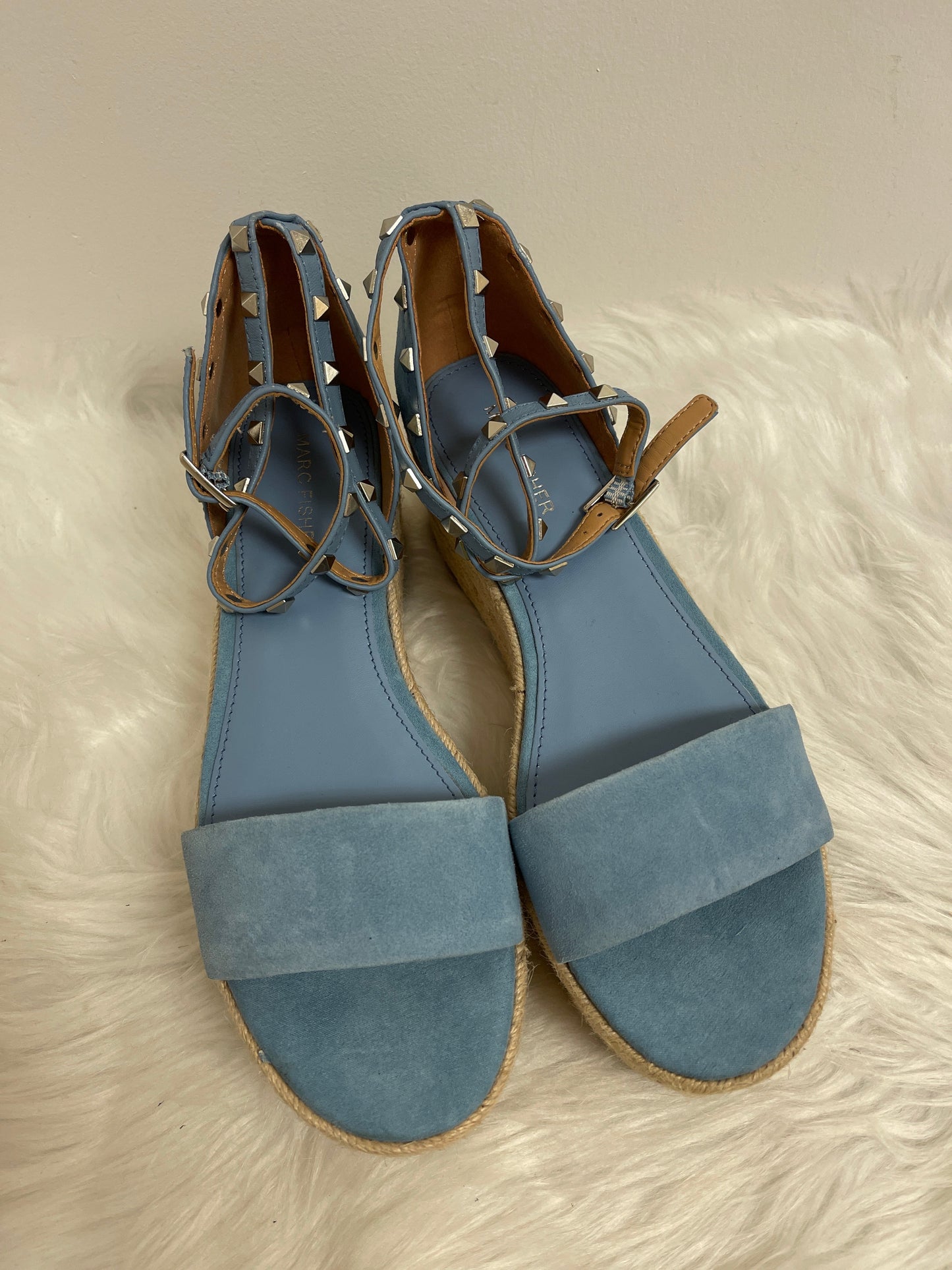 Blue Sandals Heels Wedge Marc Fisher, Size 9