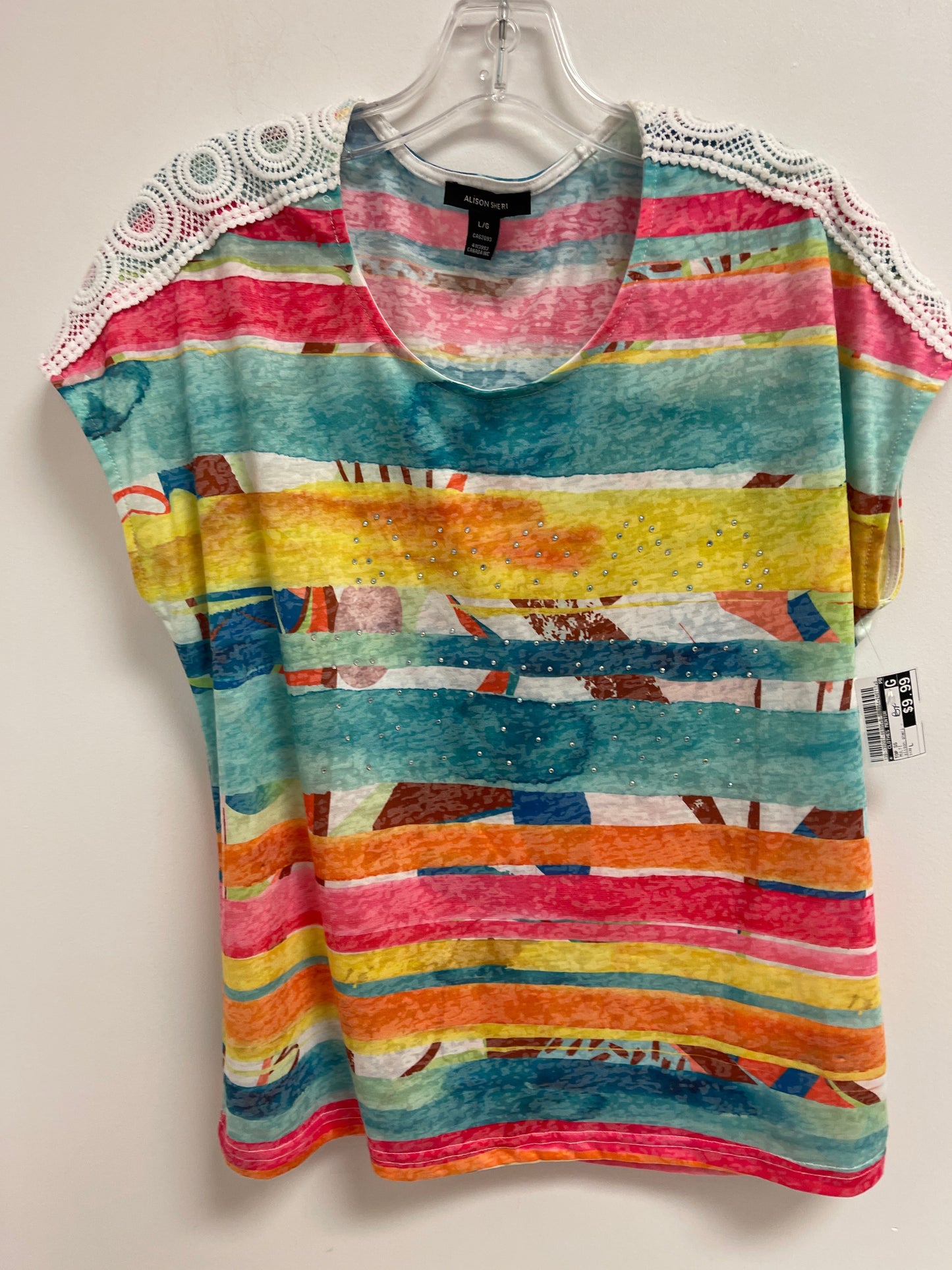 Multi-colored Top Short Sleeve Clothes Mentor, Size L