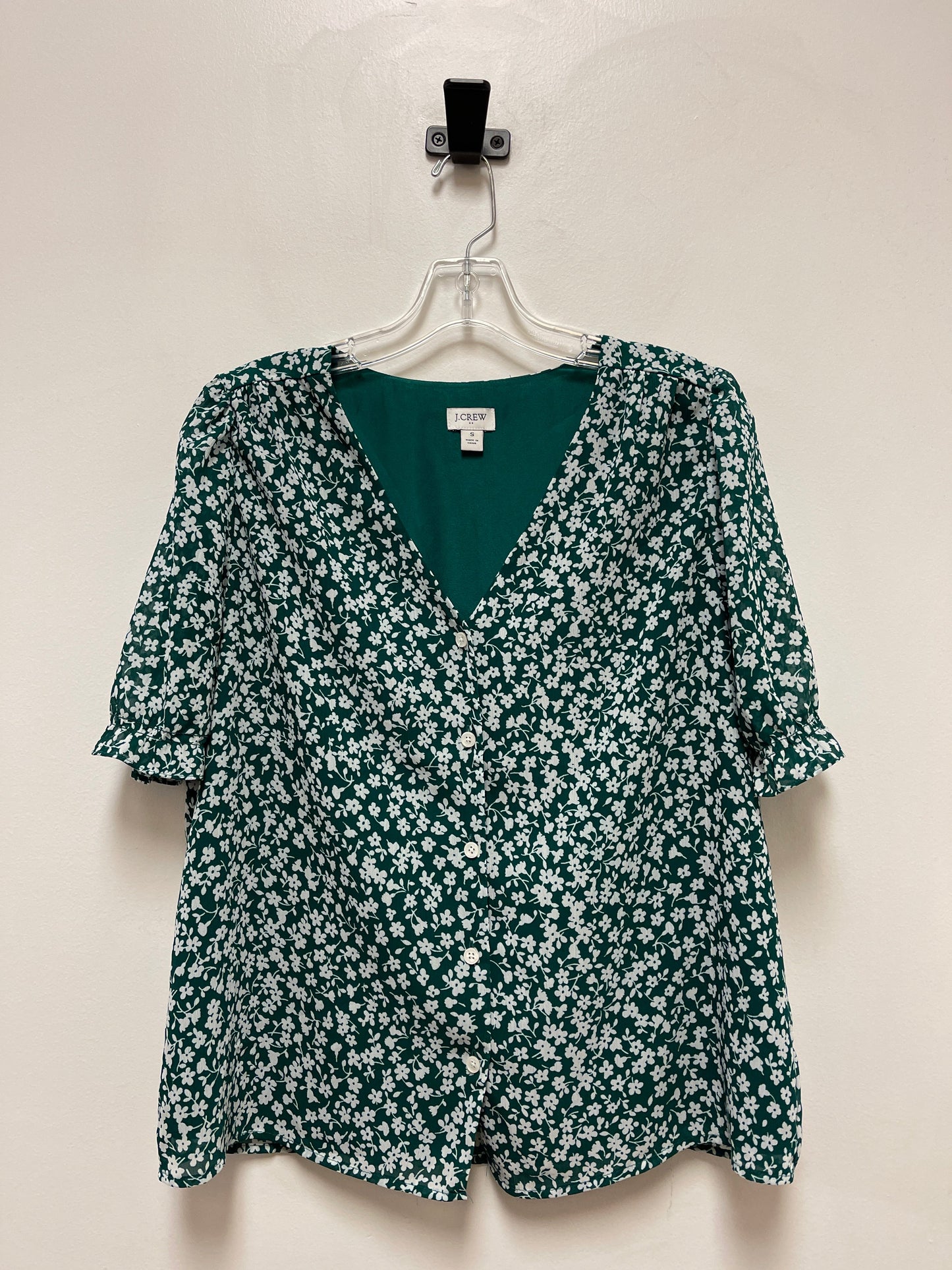 Green & White Top Short Sleeve J. Crew, Size S