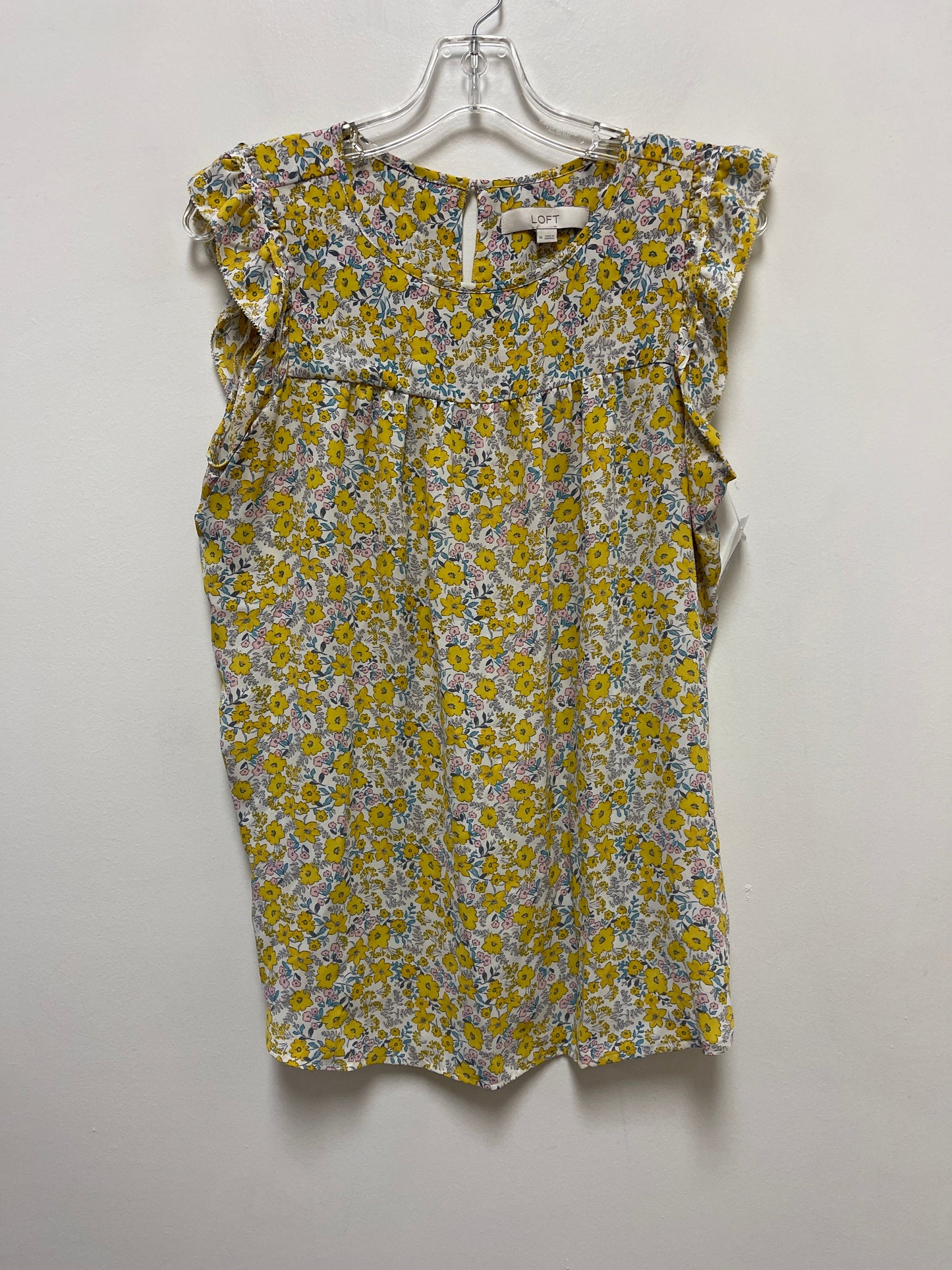 Floral Print Top Short Sleeve Loft, Size M