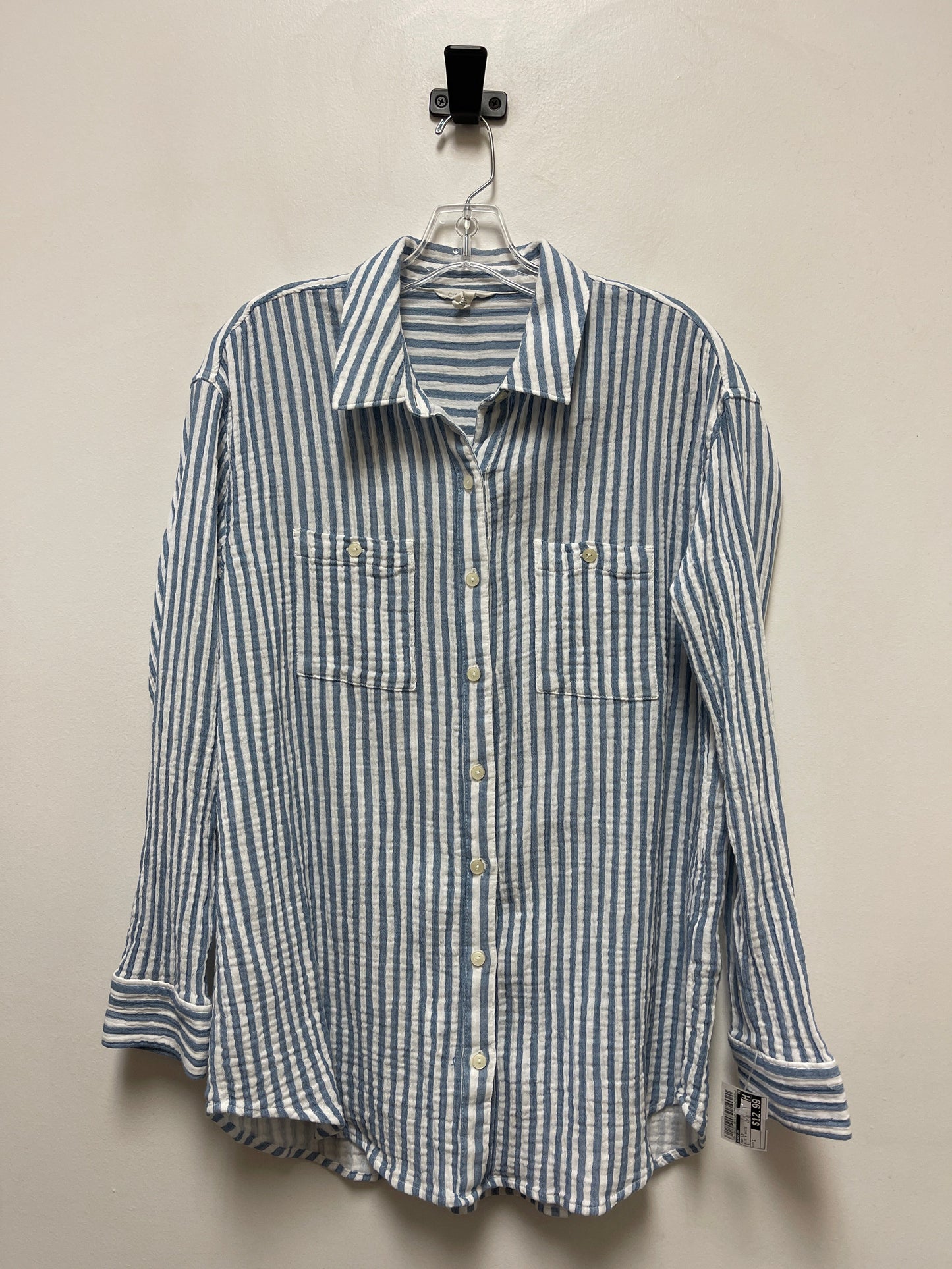 Top Long Sleeve By Caslon In Blue & White, Size: S