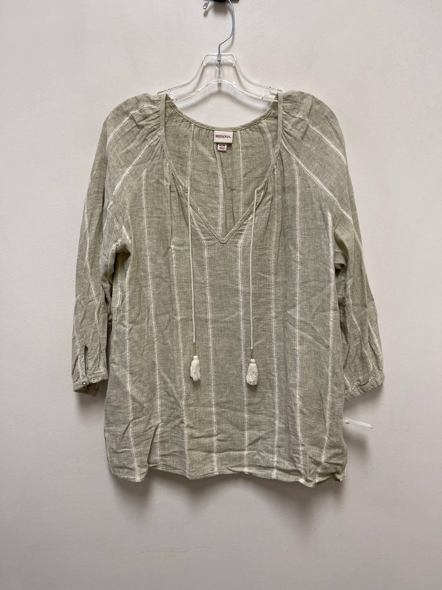 Top Long Sleeve By Merona In Green, Size: M