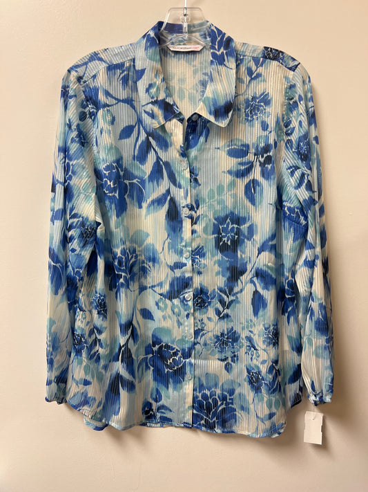 Top Long Sleeve By Isaac Mizrahi In Blue & White, Size: M