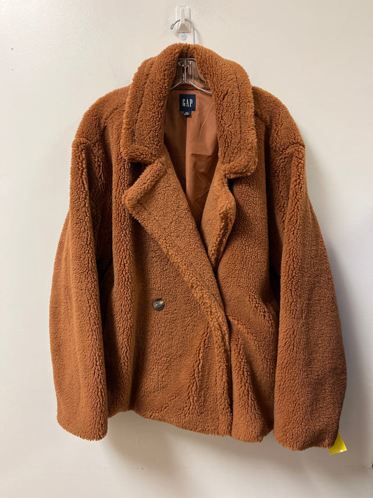 Jacket Faux Fur & Sherpa By Gap In Brown, Size: 2x