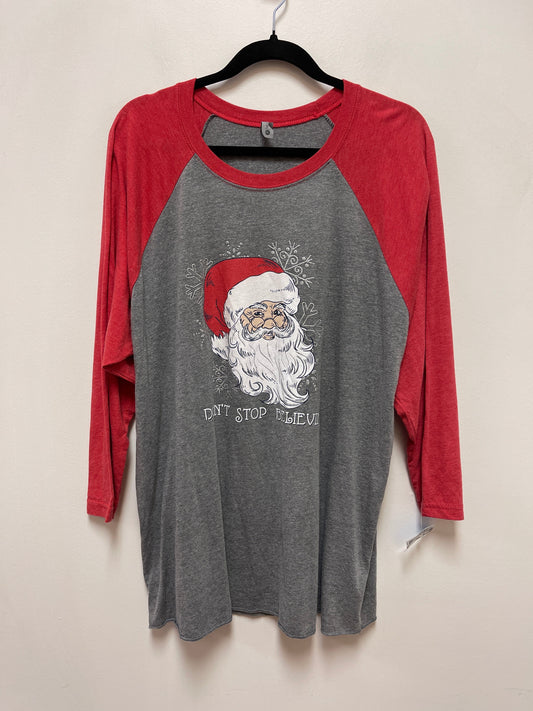 Top Long Sleeve By Next Level In Grey & Red, Size: L