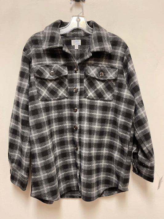 Jacket Shirt By Time And Tru In Black & Grey, Size: S