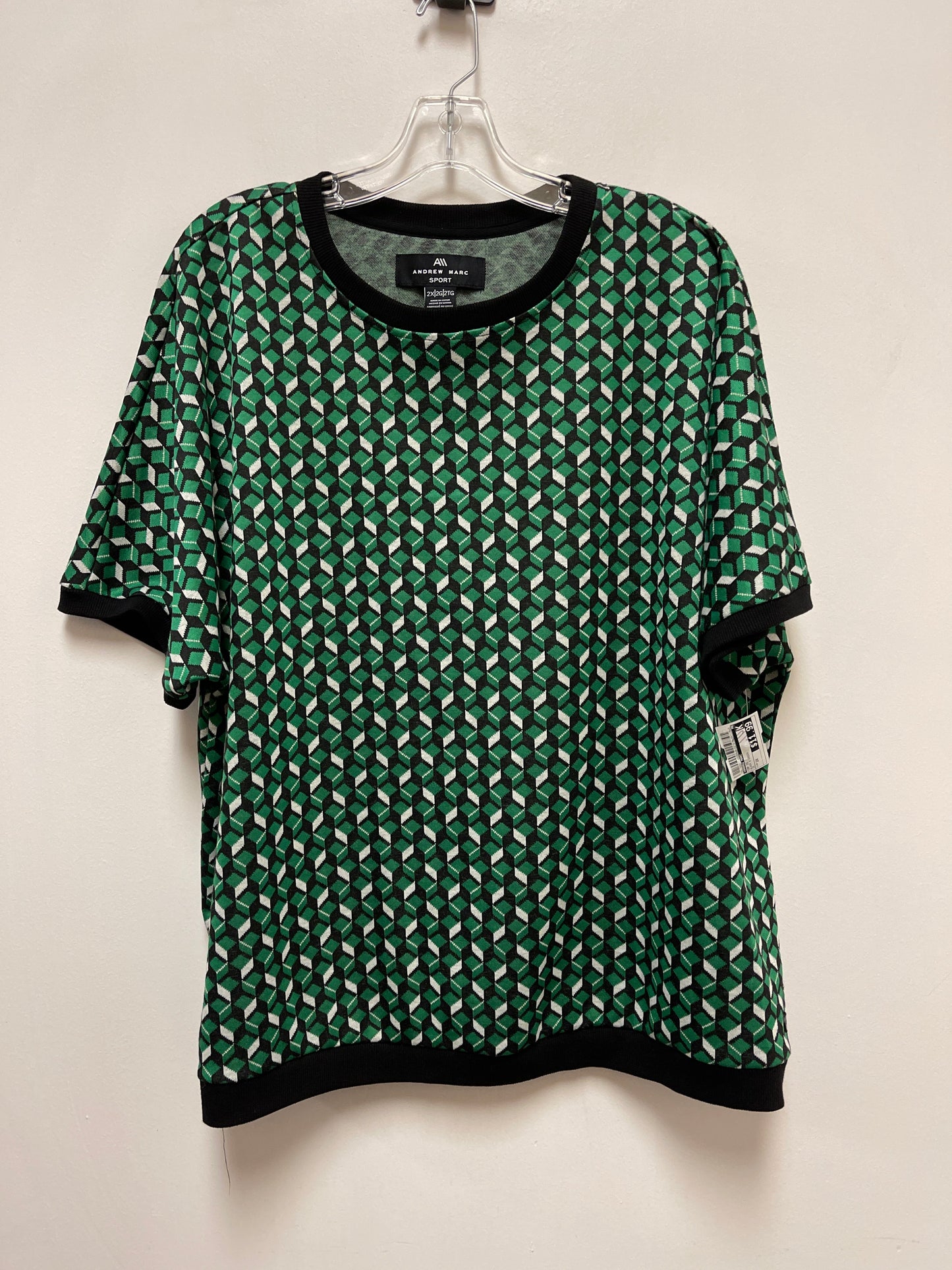 Top Short Sleeve By Andrew Marc In Black & Green, Size: 2x