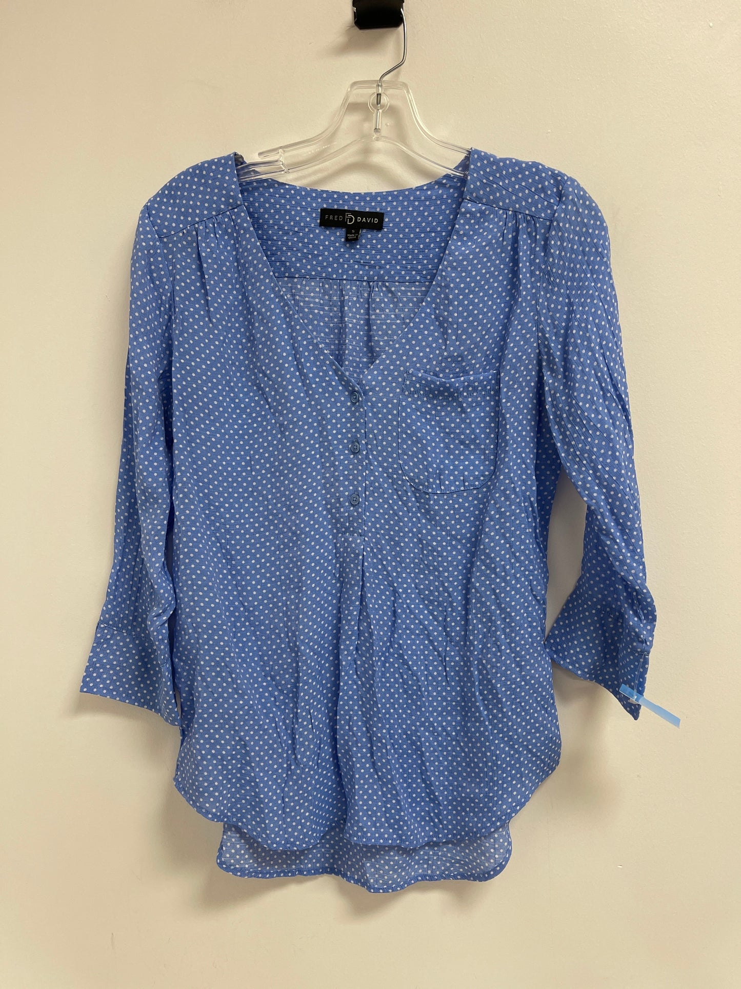 Top Long Sleeve By Fred David In Blue & White, Size: S