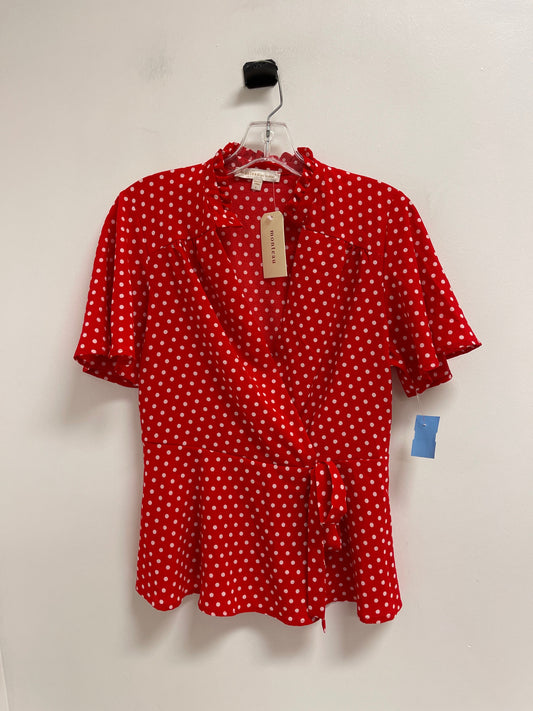 Top Short Sleeve By Monteau In Red & White, Size: L