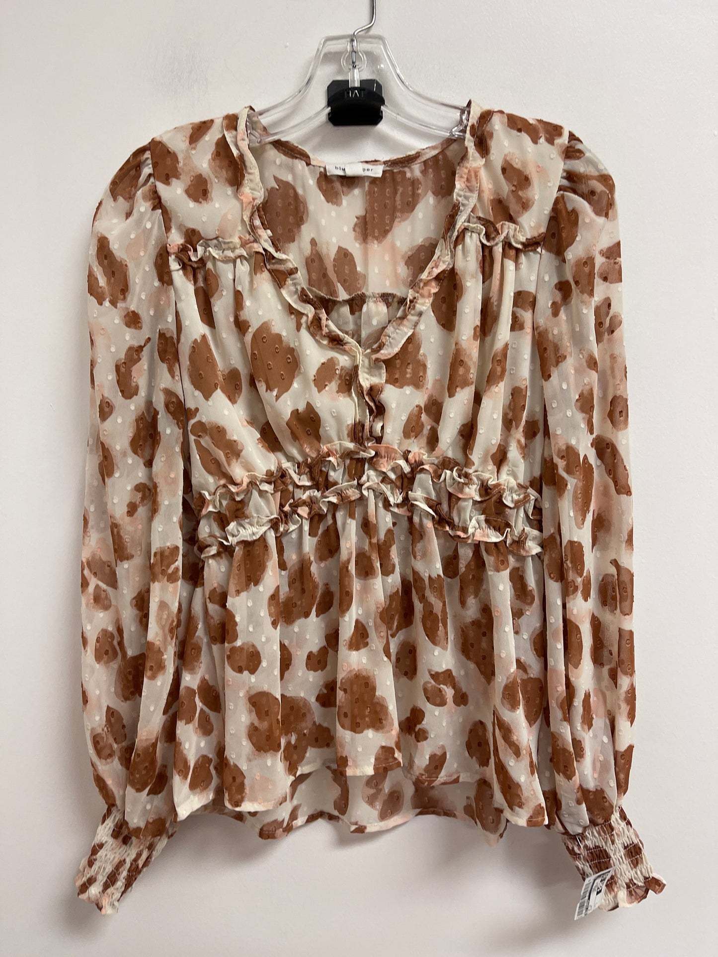 Top Long Sleeve By Blu Pepper In Cream, Size: L