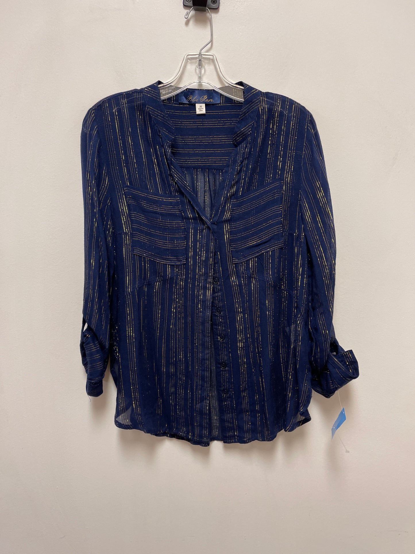 Blouse Long Sleeve By Blue Rain In Blue & Gold, Size: M