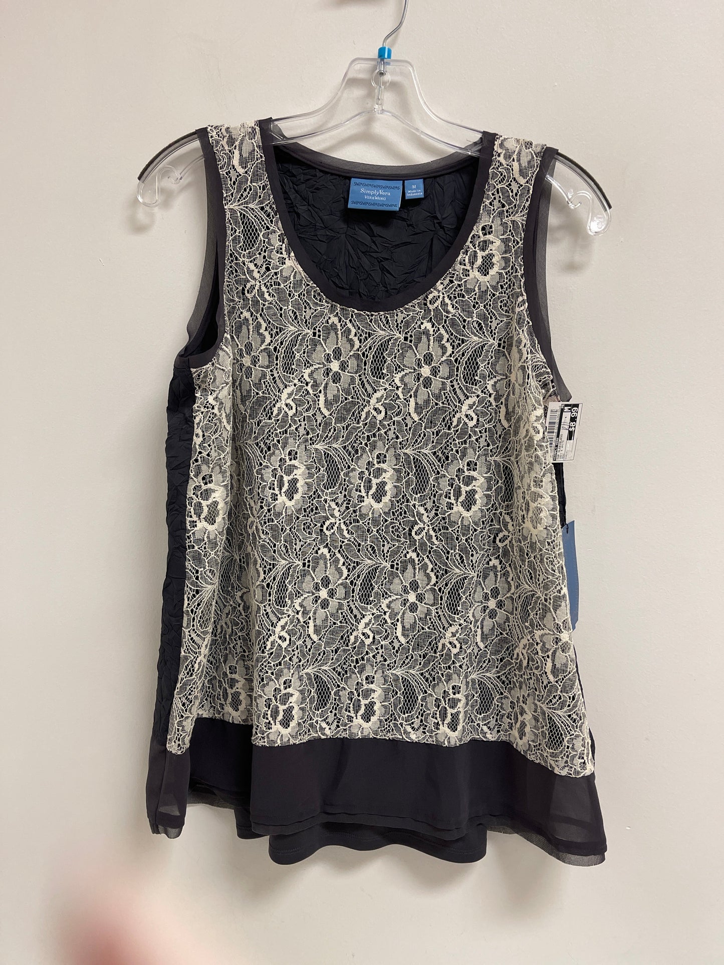 Top Sleeveless By Simply Vera In Grey & White, Size: M