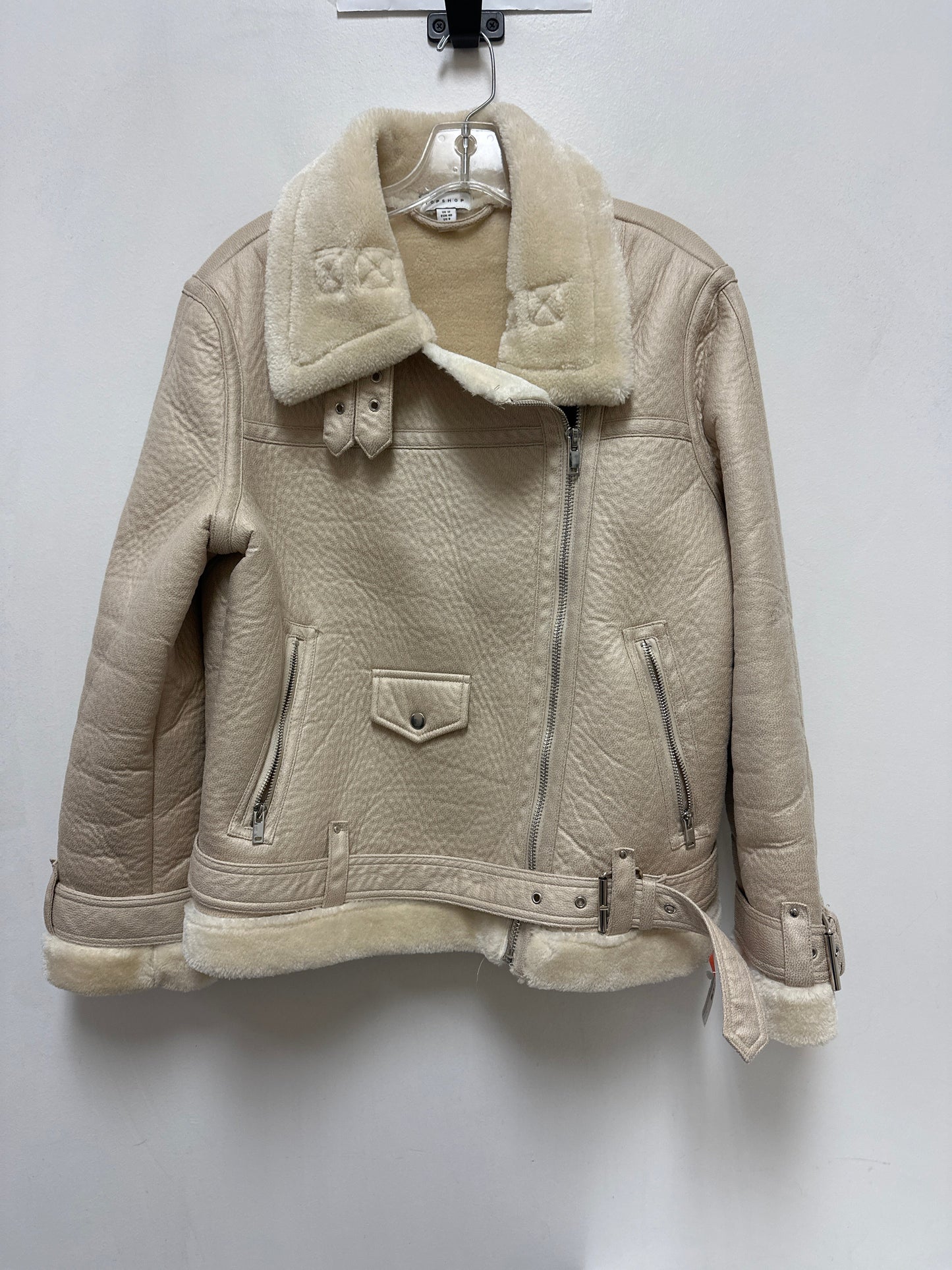 Jacket Faux Fur & Sherpa By Top Shop In Cream, Size: M