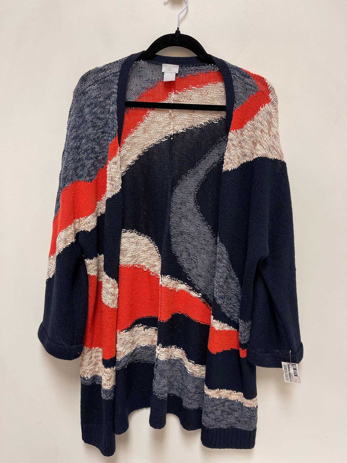 Sweater Cardigan By Chicos In Blue & Orange, Size: Xl