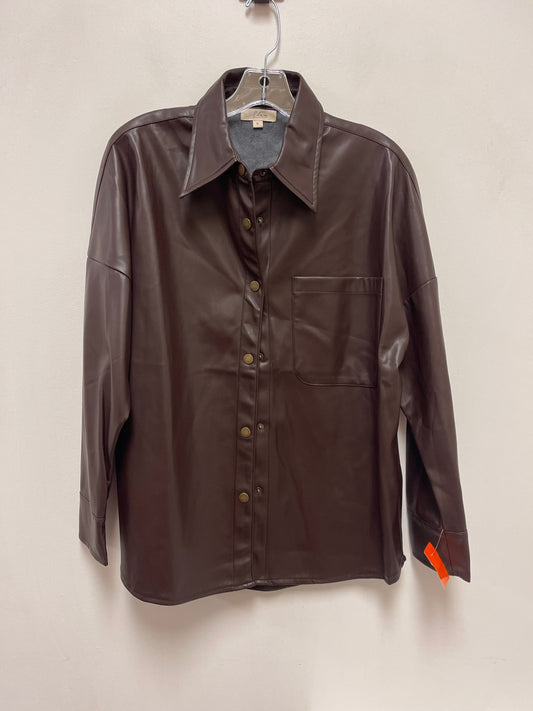 Jacket Shirt By Elan In Brown, Size: S