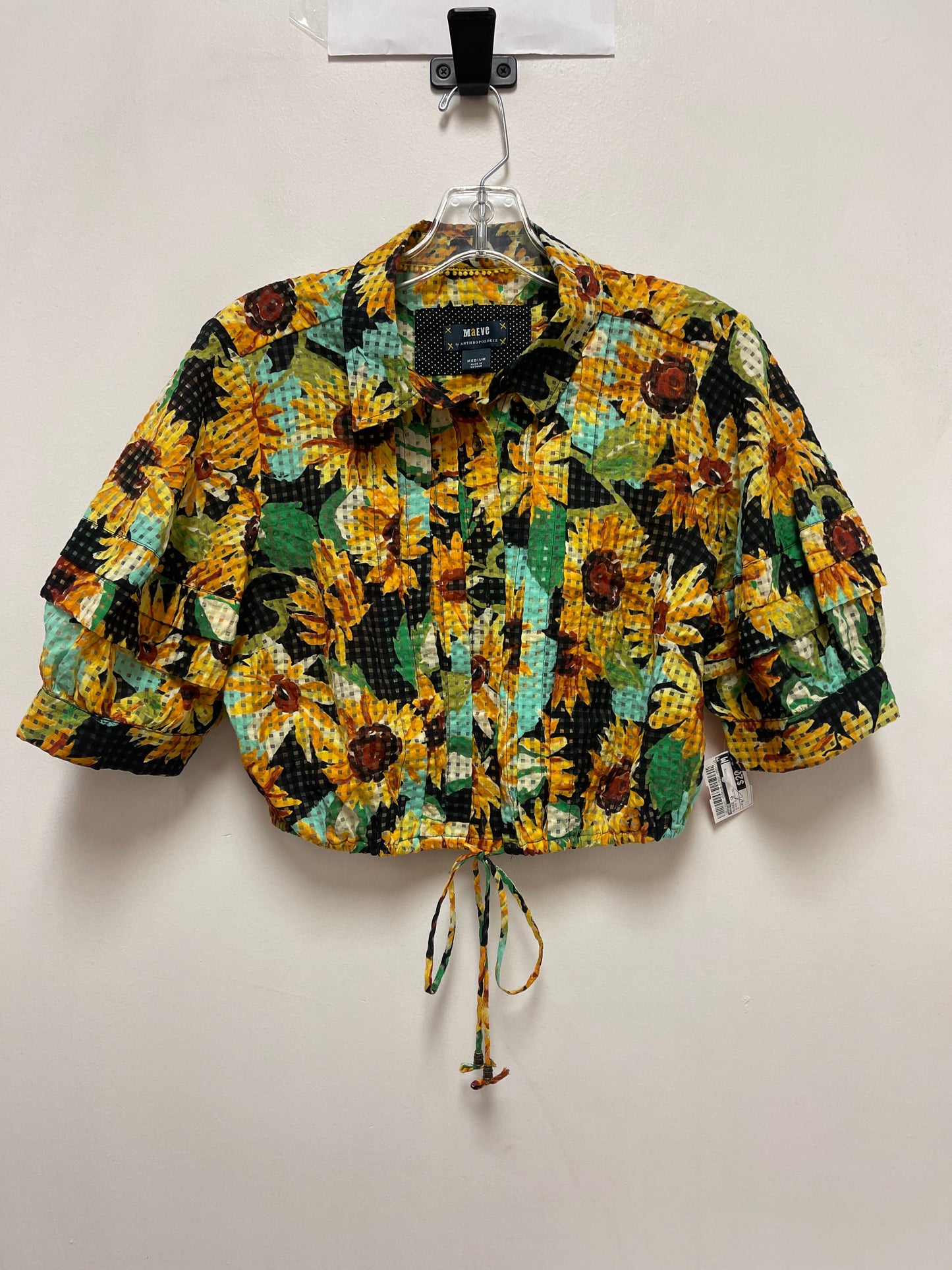 Blouse Short Sleeve By Maeve In Black & Yellow, Size: M