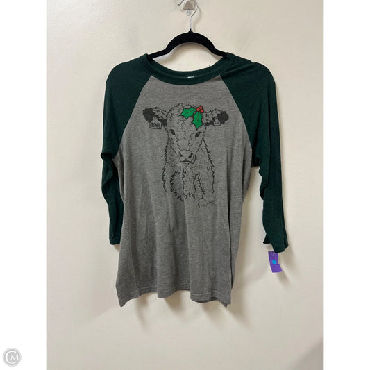 Top Long Sleeve By Bella + Canvas In Green & Grey, Size: M